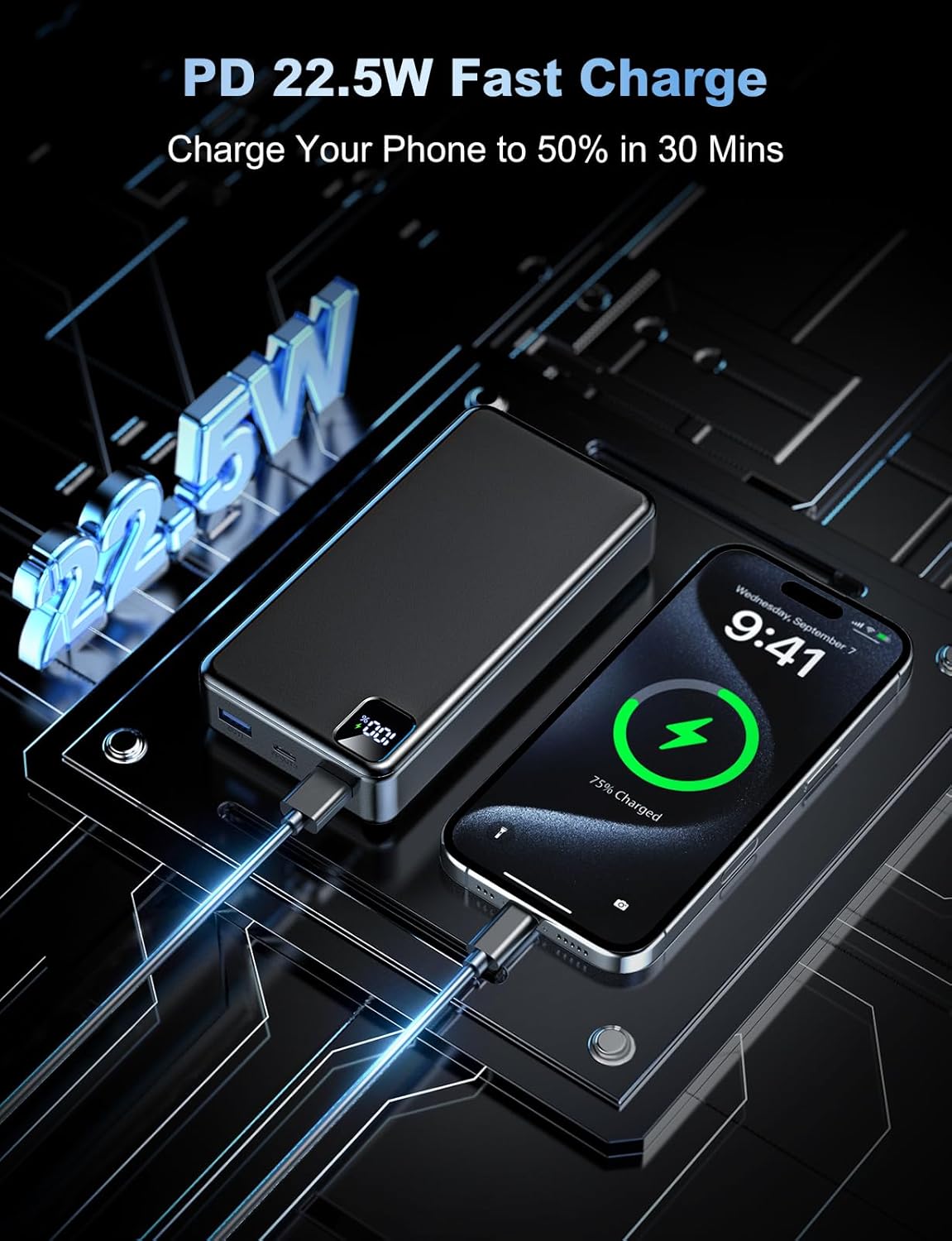 Portable Charger Power Bank 56800mAh Battery Pack-22.5W Fast Charging with USB C & LED Display, 3 Outputs High Capacity Portable Power Bank for iPhone 16/15/14/13 Series, Samsung, iPad etc