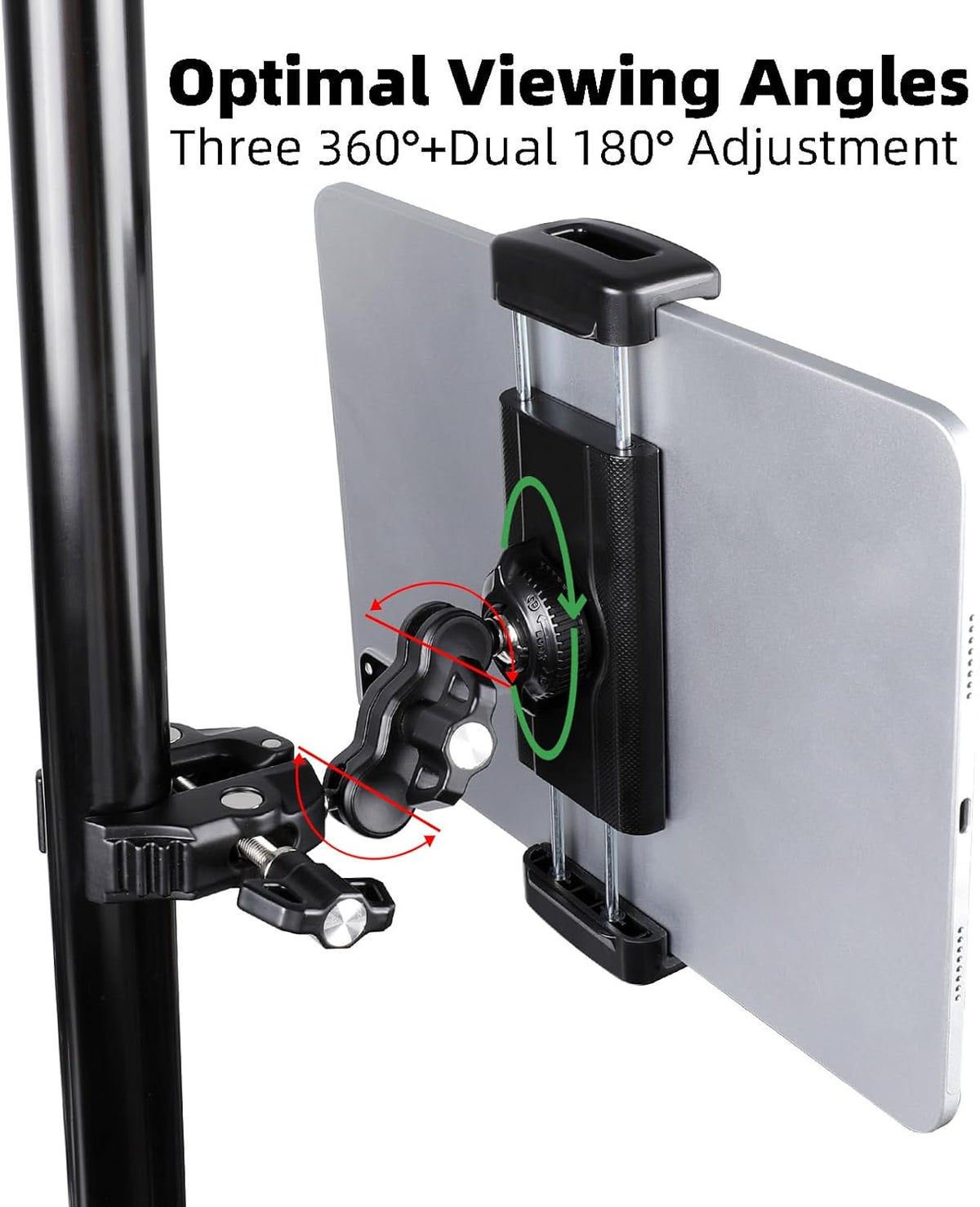 Tablet Holder for Microphone Stand/Treadmill/Spin Bike/Stroller/Golf Cart/Handlebar/Stationary Bike, Phone iPad Holder Mount for iPad Pro 12.9, Galaxy Tabs, iPhone(4.7-13”)