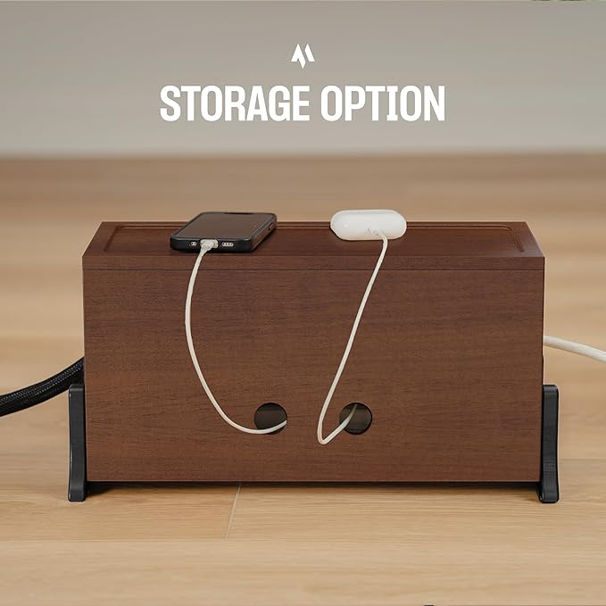 COREMINDED Extra Large Cable Management Box, Wood Cord Hider Box & Organizer for Power Strip, TV Wires & Desk Cable Storage