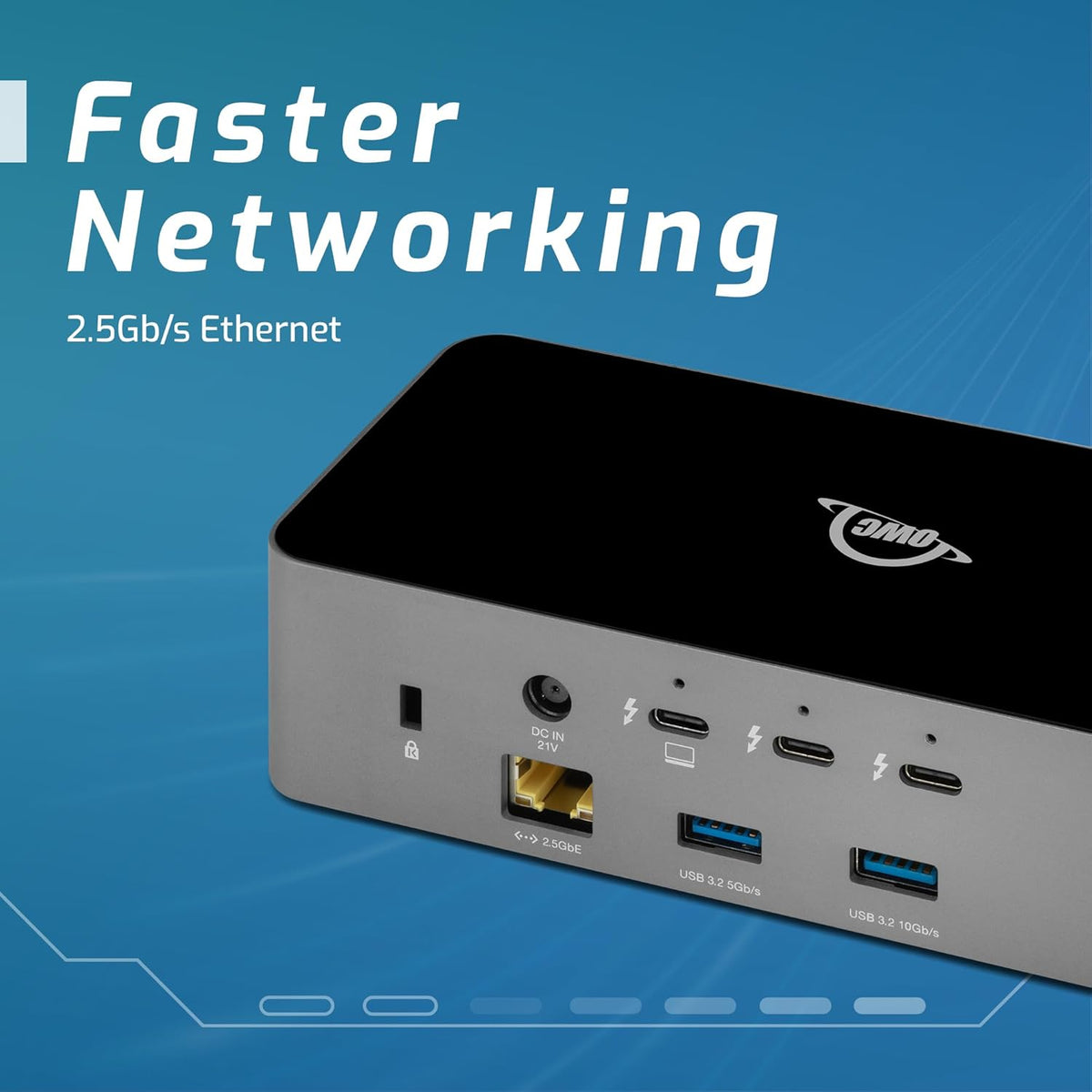 OWC 11-Port Thunderbolt 5 Docking Station, 2.5GbE, SD/Micro-SD Card Reader, Audio in/Out Jack, USB 3.2 Type-A Ports, 140W Power Delivery
