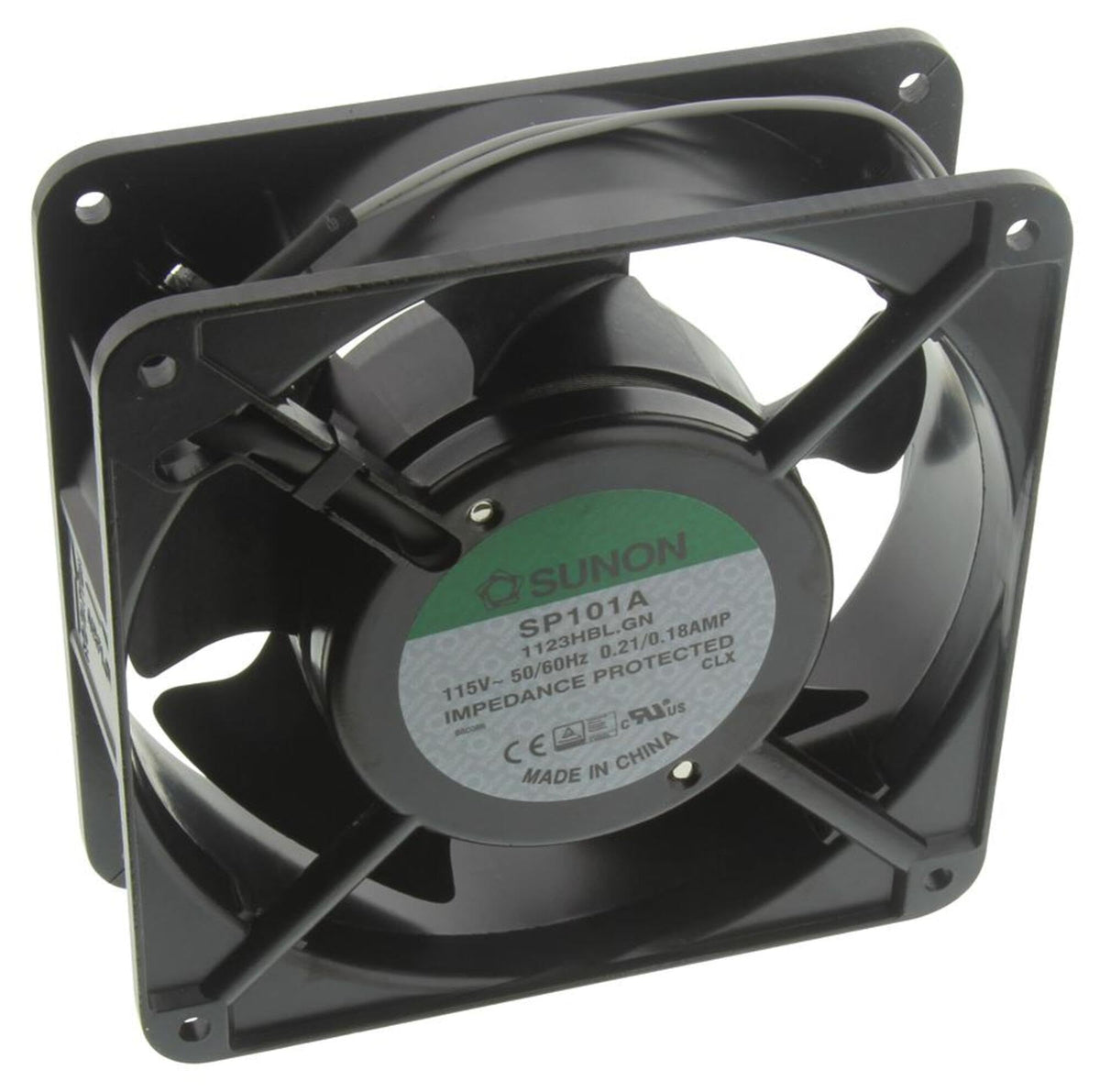 SUNON SP101A-1123HBL-GN AC Fan Ball Flange Mount, 115V, 0.21A-0.18A, 20W-18W, 50 Hz-60 Hz, 2750 rpm-3050 RPM, 120 mm L x 120 mm