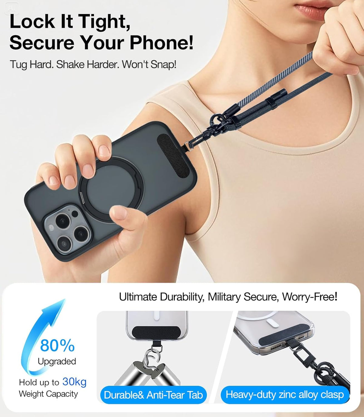 Phone Lanyard Crossbody, 3-in-1 Neck Strap& Wrist Strap, Adjustable Anti-Theft Lanyard with 2 Phone Tether Tabs, Universal Cell Phone Strap for iPhone& Android Case, Travel Essential, Green