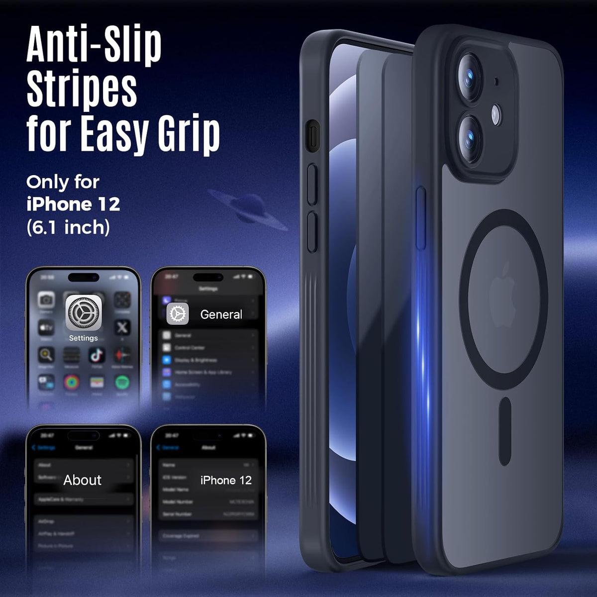 Designed for iPhone 12 Case, Compatible with MagSafe, with Privacy Screen Protectors X2, [Camera Protection] [15FT Military Drop Protection] Shockproof Phone Case, 6.1", Black