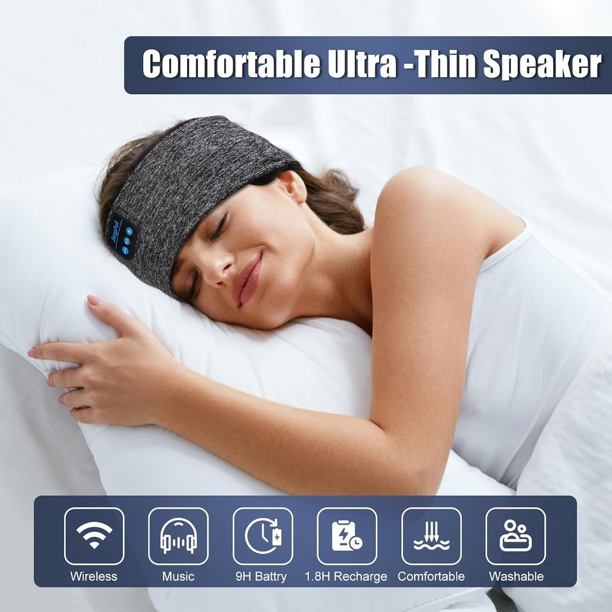5.3 Sleep Headphones Bluetooth Headband, Sports Wireless Earphones Sweat Resistant Earbuds with Ultra-Thin HD Stereo