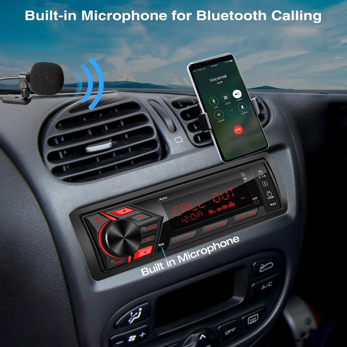 DOVOX MP3 2.1A Bluetooth Car Stereo Marine Radio: Single Din LCD Display Audio System - Indash Multimedia Player