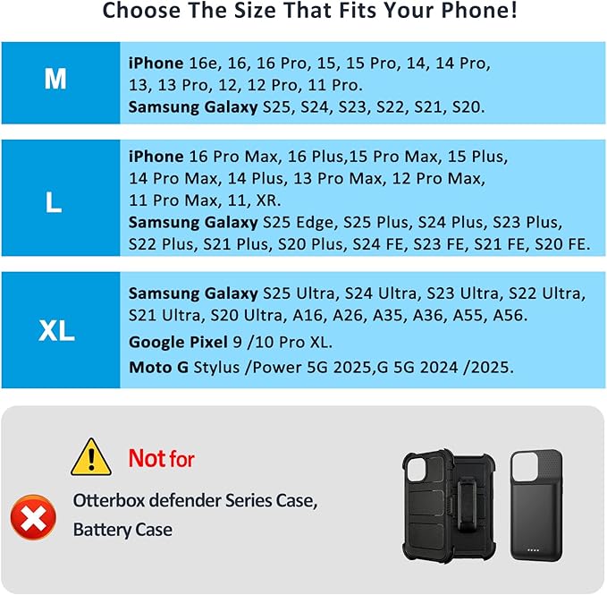 ACCKUO Phone Holster for Belt with Metal Clip and Magnetic Closure Compatible with iPhone 17 Pro Max, Galaxy S26/S25/S24/S23/S22/S21/S20 Ultra A17 A16 A26 A36 for Everyday Protection, XL-Black