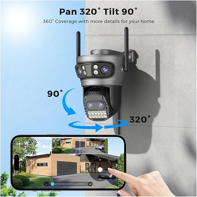 16MP WiFi Camera IP PTZ Three Screen 180° Wide Angle Auto Tracking 10X Digital Zoom 20MP Security Protection(UK Plug20MP with 64G Card)