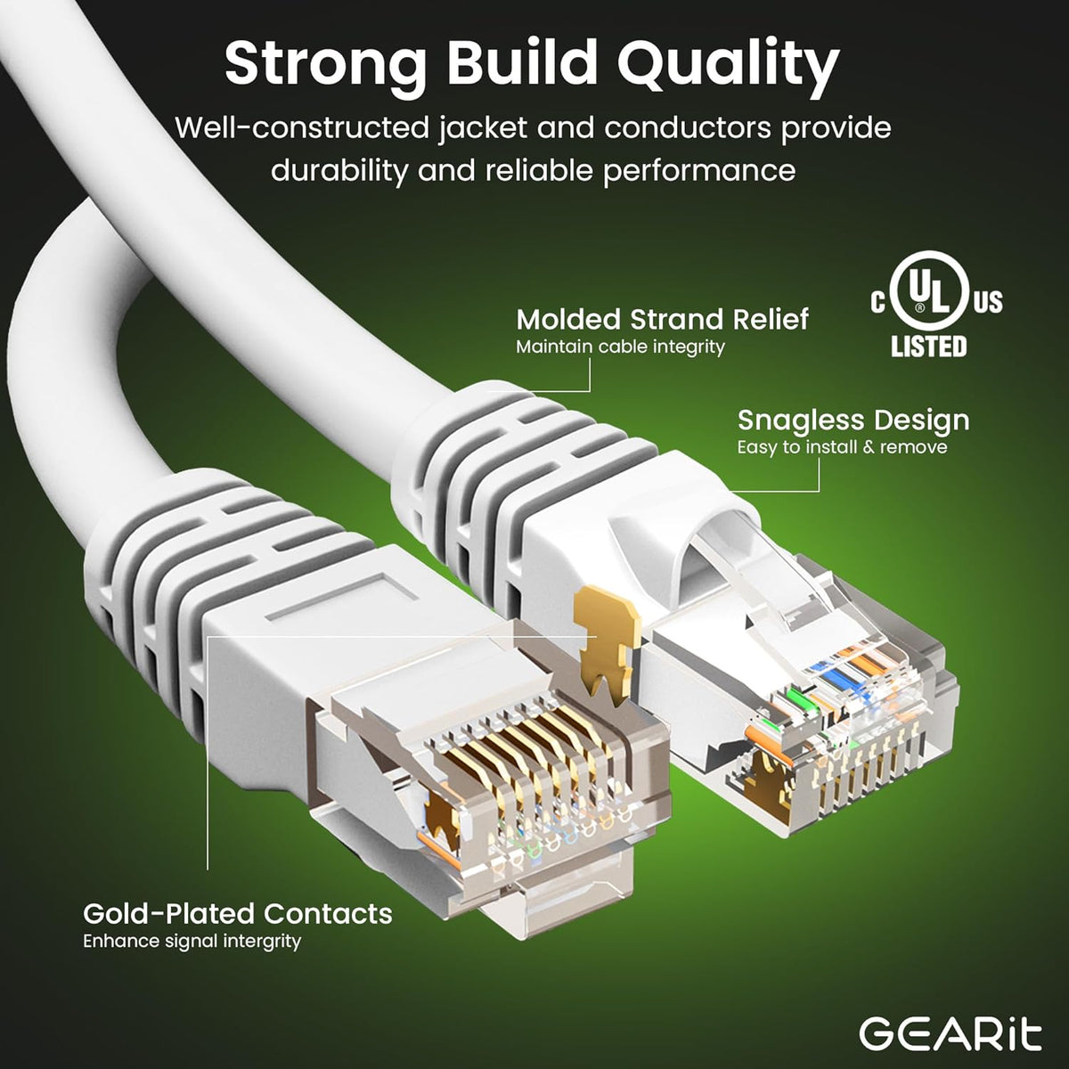 GearIT Cat 6 Ethernet Cable (20-Pack 10 Feet) Cat6 Network Patch, 10Gbps, RJ45, Snagless Cord, Gold-Plated Connectors, Internet for PC, TV, Tablet, Router, Printer, Servers, IT Data Center - White