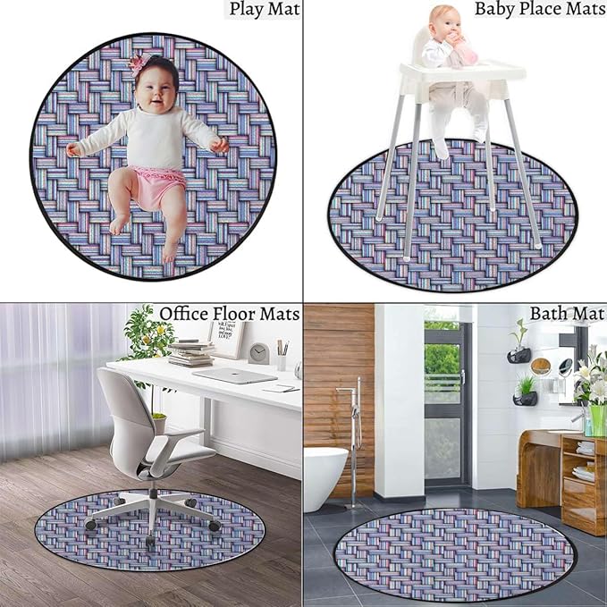 Pink Purple Grey Chair Mat Office Protector for Hardwood Floors Anti-Slip Floor Protection Mat Multi-Purpose Chair Carpet for Desk Fractal Geometric Linked Graphic Diameter 43.3 in