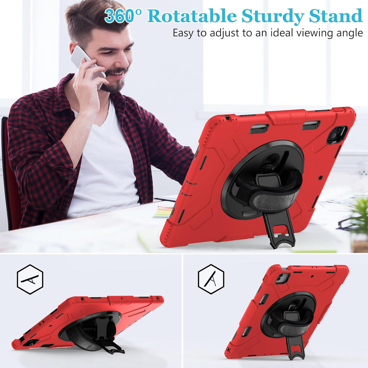 Case for iPad Pro 12.9 2022/2021/ 2020/2018: Cover for iPad Pro 12.9 6th/ 5th/ 4th/ 3rd Generation with Screen Protector- Stand- Pencil Holder- Handle- Shoulder Strap Red