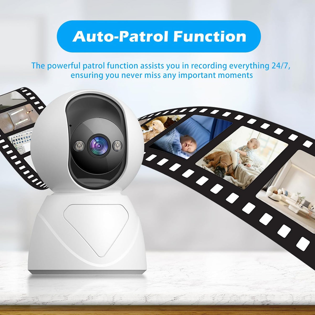 GUOANVISION 3MP 5G 360 Detection,2-Way Indoor Pan/Tilt Security Camera, WiFi Rotating Home Cameras for Baby Monitor/Pet