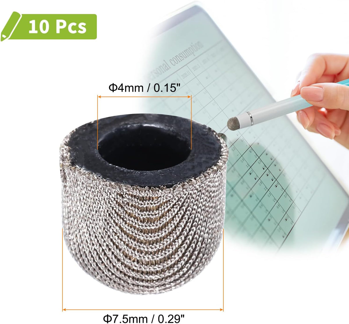 MECCANIXITY 10Pcs Replacement Fiber Mesh Tips for Stylus Pens 7.5mm Suitable for Capacitive Touch Screen,High Sensitivity,Soft,No Scratch Screen Pen Tip