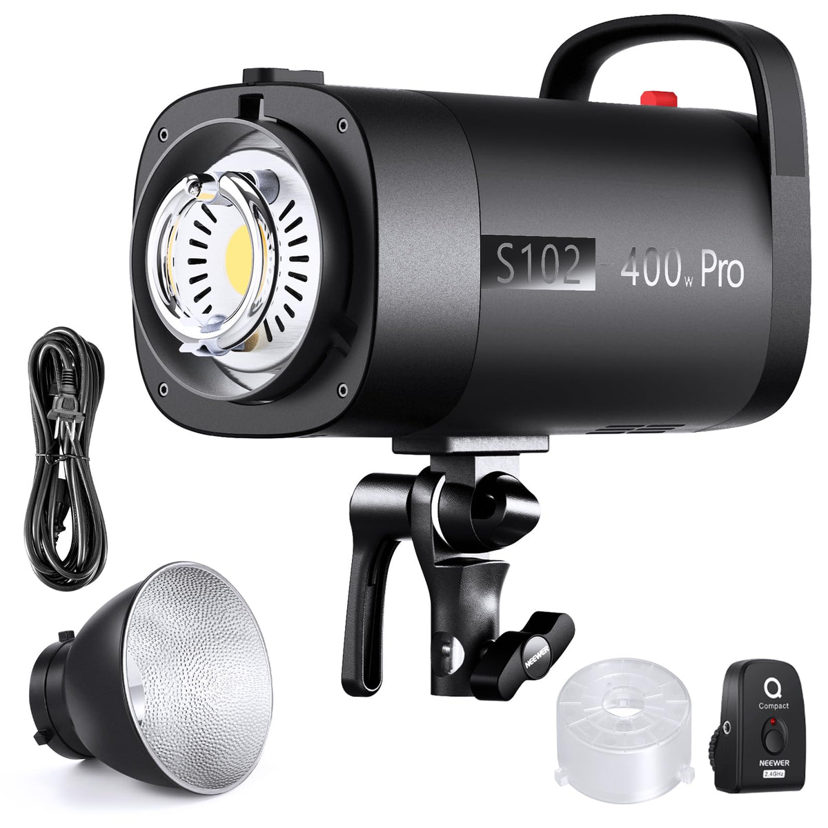 NEEWER S102-400W PRO Strobe Flash Light with 2.4G Trigger, 400Ws GN62 5600K with 30W LED Modeling Lamp Bowens Mount Reflector S1