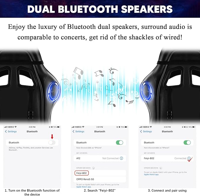 RGB Computer Chair with Footrest Massage Gaming Chair with Speakers Music Video Game Chair with Lumbar Pillow Support and Headrest High Back Gamer Chair Office Chair for Office or GamingWhite