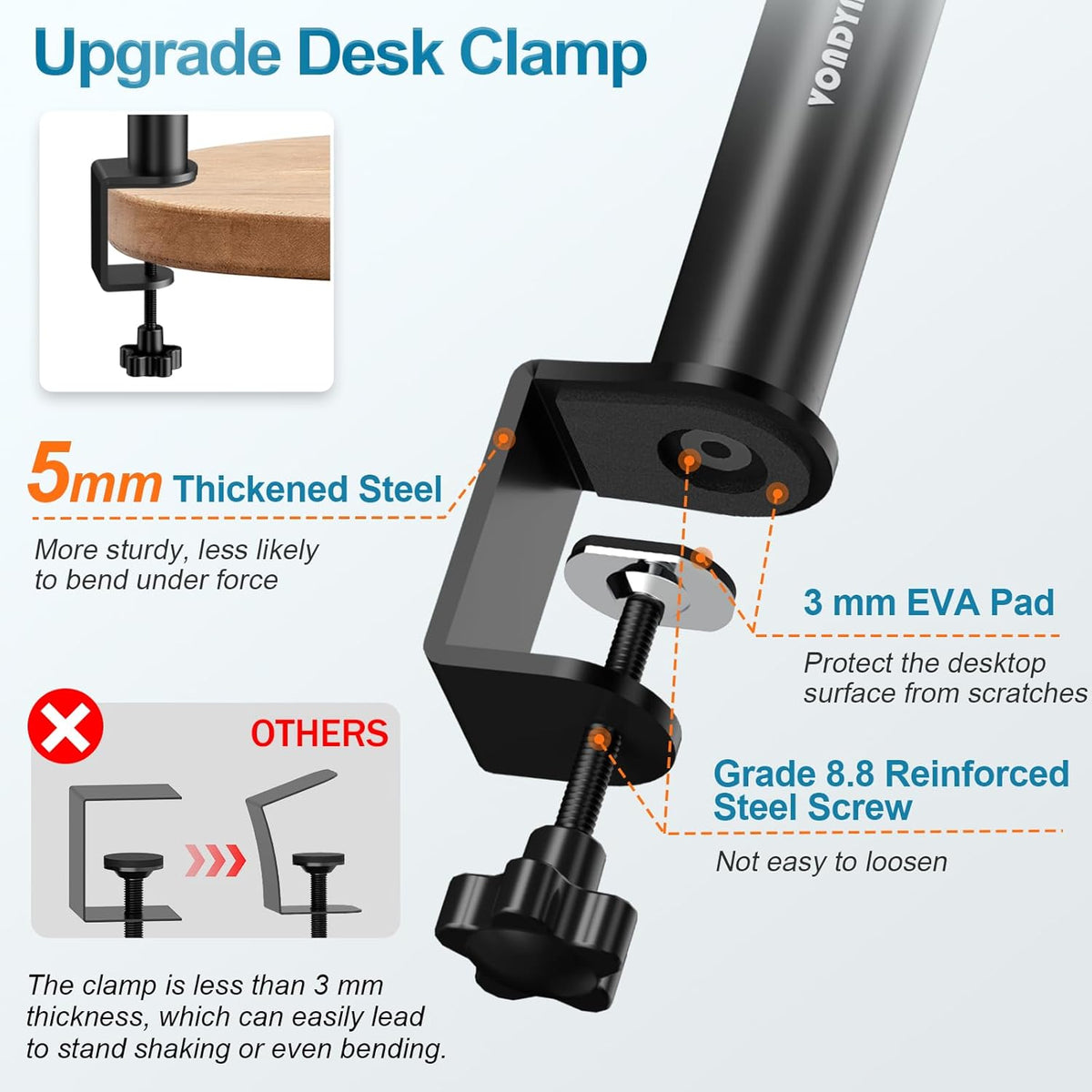 Set of 2 Studio Monitor Stands Desktop Speaker Stands Height Adjustable 12" to 18" Speaker Stands with Desk Clamp