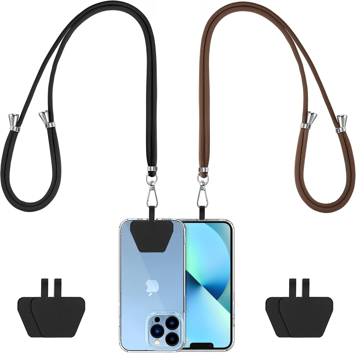 CACOE Phone Lanyard 2 Pcs-2 Pcs Adjustable Neck Strap, 4 Pcs Patches, Universal Crossbody Multifuctional Cell Phone Lanyards Compatible with Most Smartphones(Black+Dark Brown)