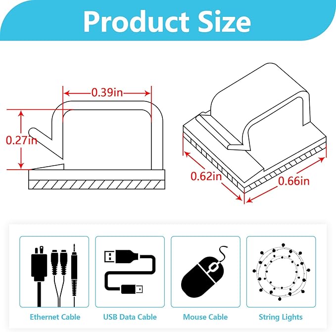 100PCS Cable Clips, Abnii Adhesive Wire Clips Cord Organizer, Clear Large