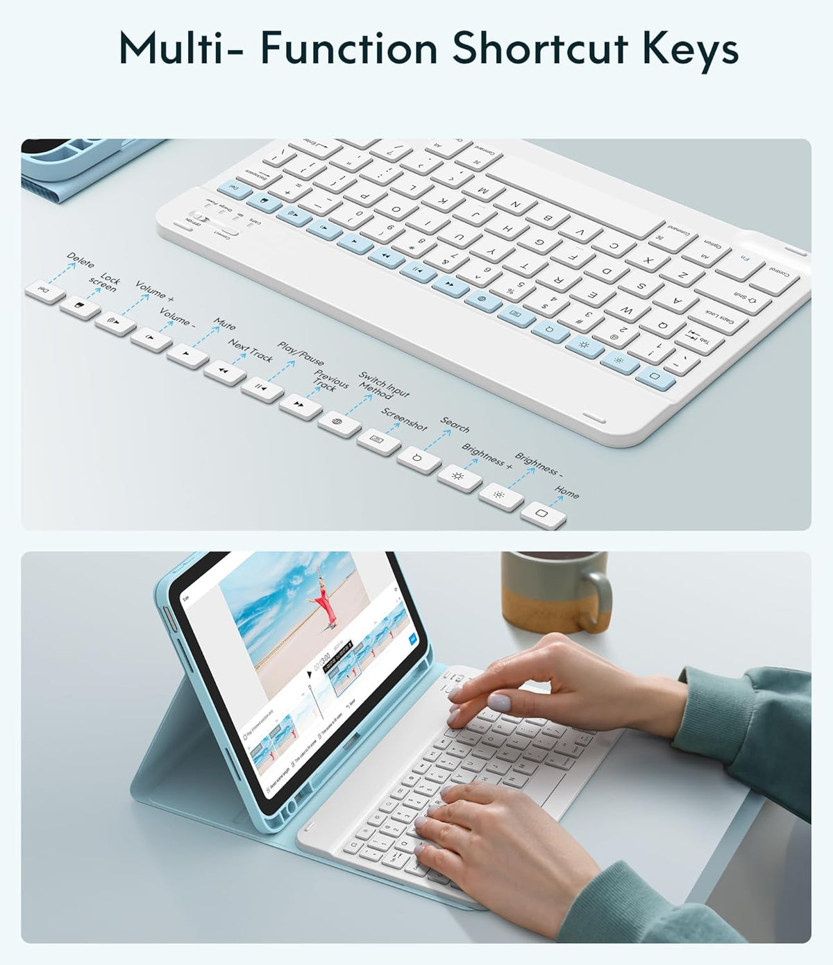 CHESONA Keyboard Case for iPad (A16) 11th/10th Generation (2025/2022), Detachable Wireless Keyboard, Stand Folio Keyboard Cover with Pencil Holder, Thin & Light (Blue)