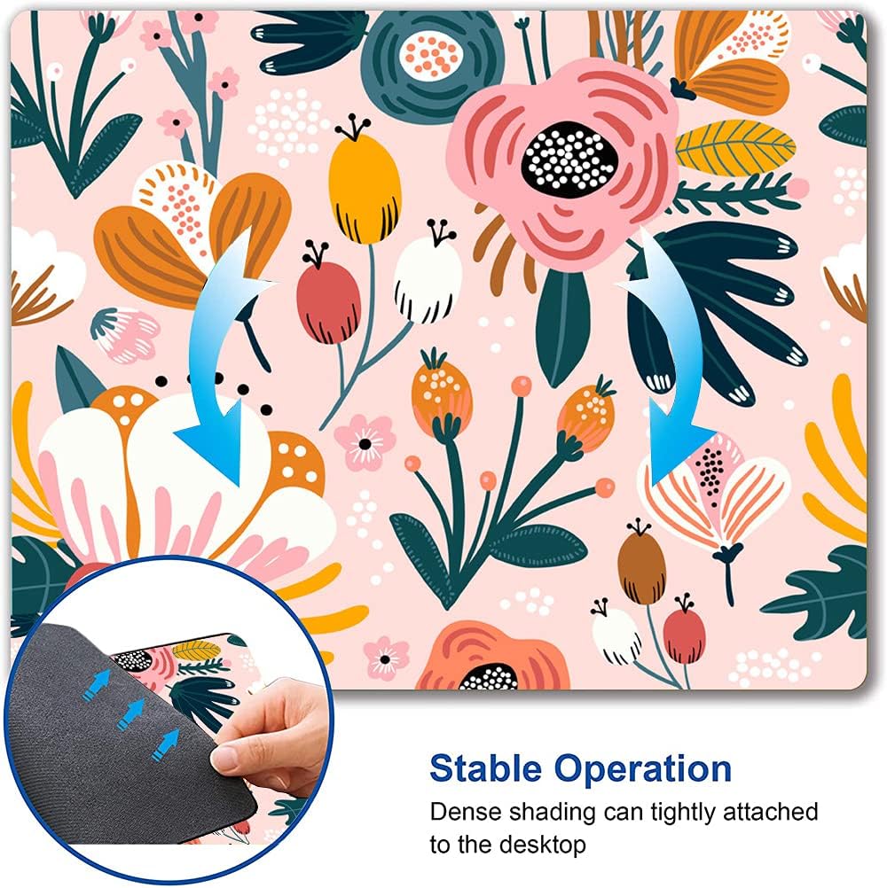Pink Cute Flower Mouse Pad, Floarl Mouse Pad Custom Design, Square Waterproof Mouse Pad Non-Slip Rubber Base MousePads for Office Laptop, 9.5x7.9x0.12 Inch