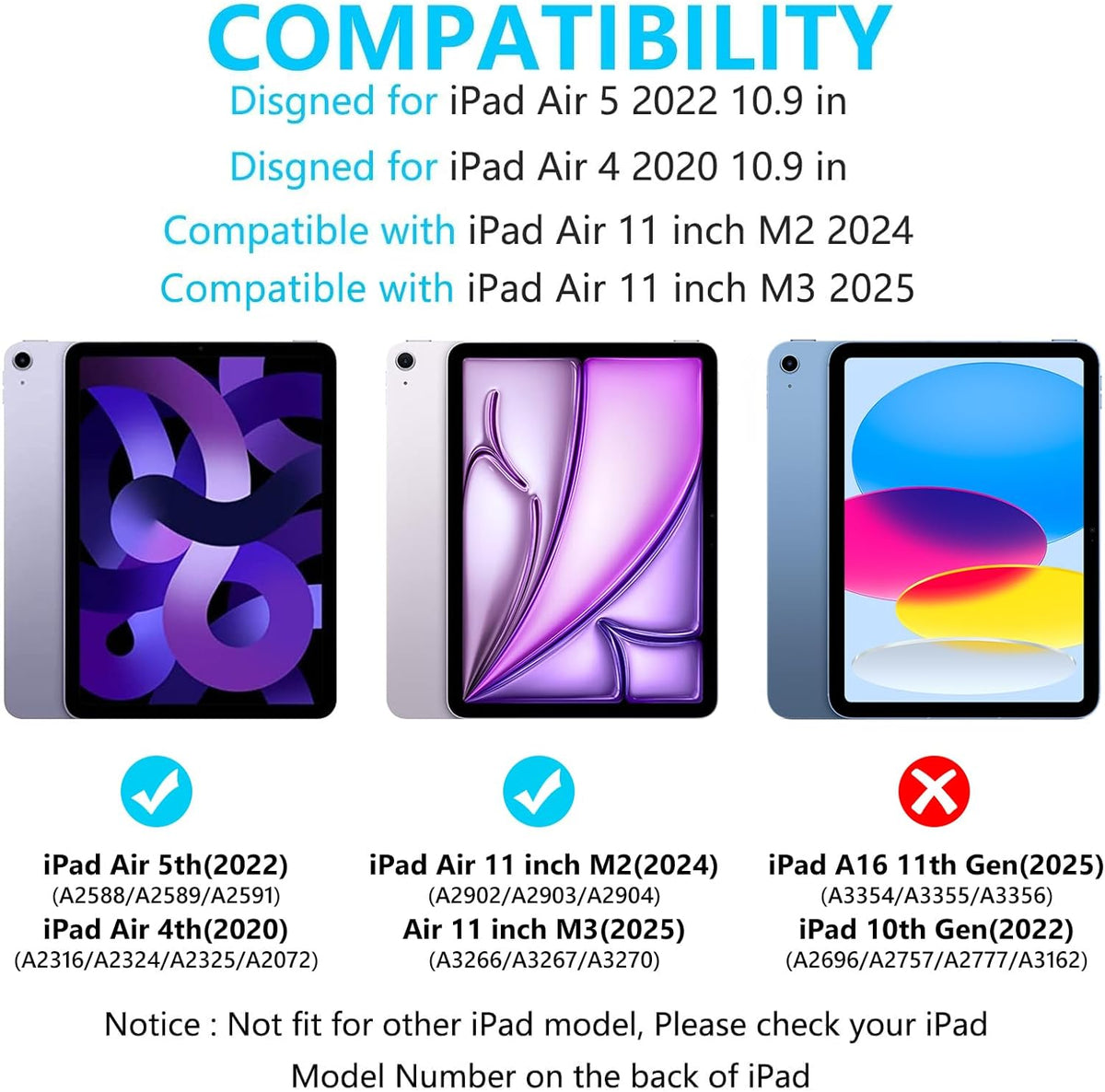 Keyboard Case for iPad Air 11-inch M2 2024/ Air 5th/ 4th Generation- Detachable Bluetooth Keyboard Case with Pencil Holder - Flip Stand Cover for iPad Air 11" M3/M2 (2025/2024)/Air 5 2022/Air 4 2020