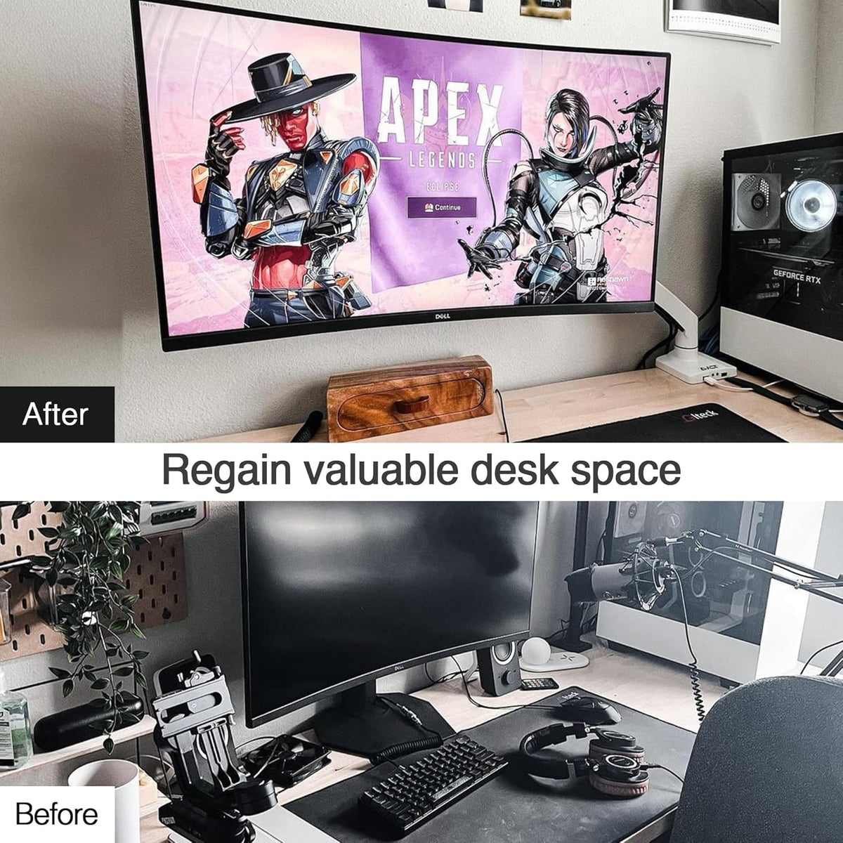 AVLT Single 17"-49" Super Ultrawide Monitor Arm for Screens Up to 50 lbs, Premium Aluminum Desk Stand, Adjustable Pneumatic Height, Full Motion Swivel Tilt Rotation, USB 3.0 & AUX Ports, White