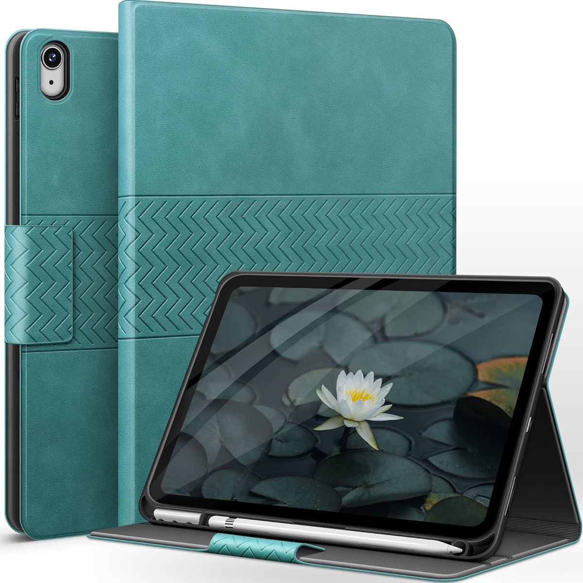 auaua Case for iPad (A16) 11th Generation 11 Inch 2025, iPad 10th Generation 10.9 Inch 2022, with Pencil Holder, Auto Sleep/Wake, Adjustable Stand, PU Leather (Green)