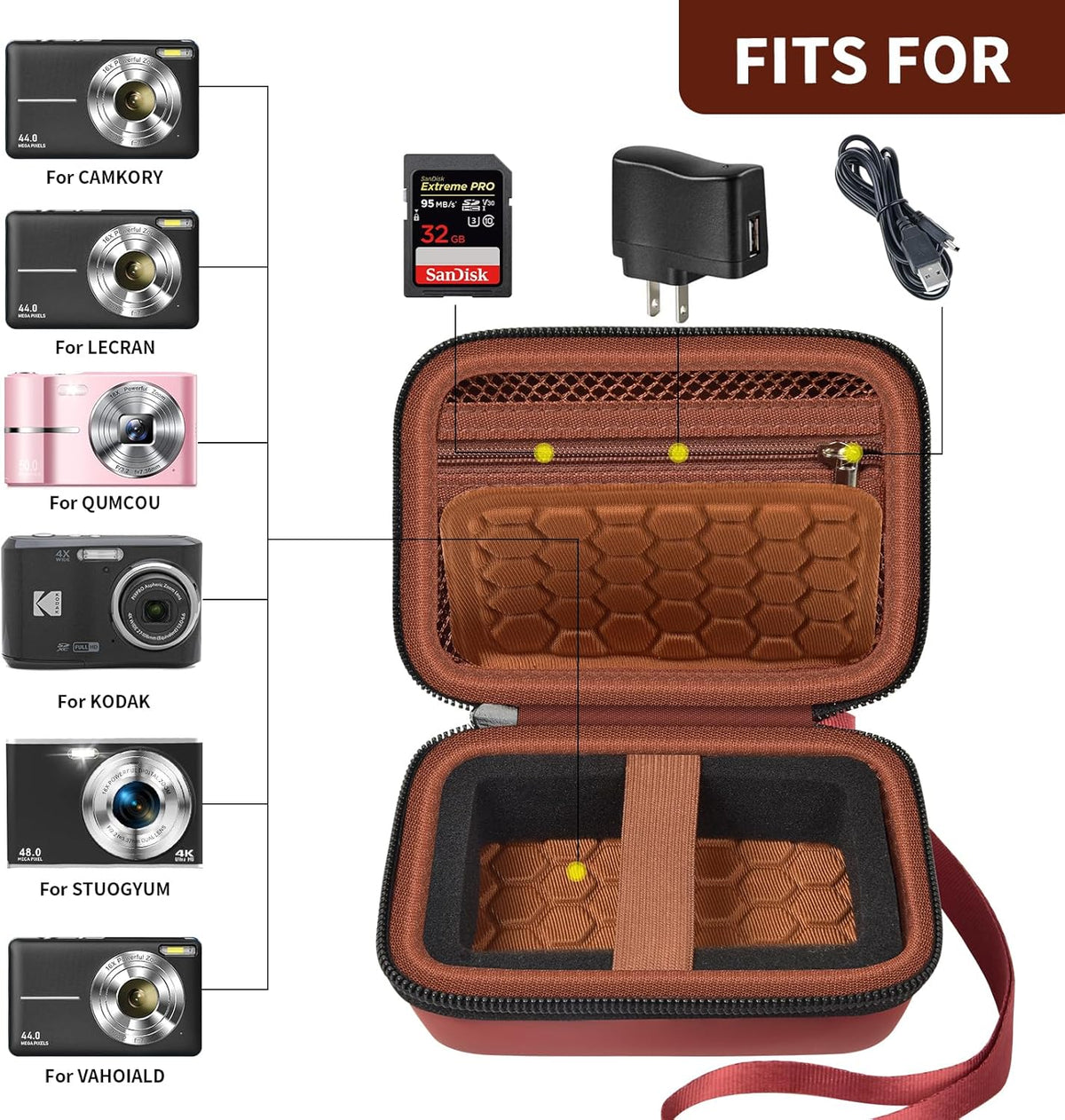 Carrying & Protective Case for Digital Camera, AbergBest 21 Mega Pixels 2.7" LCD Rechargeable HD/Kodak Pixpro/Canon PowerShot ELPH 180/190 / Sony DSCW800 / DSCW830 Cameras for Travel - Brown