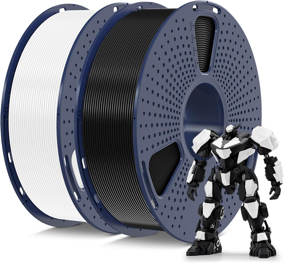 SUNLU PETG Filament 1.75mm Bundle, Less Stringing and Good Layer Adhesion 3D Printer Filament, Individually Vacuum Packed, 2kg in Total, 1kg per Spool, PETG 2 Pack, Black+White