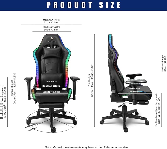 TBQATNTS Gaming Chair with Massage and SpeakersErgonomic Video Gaming Chair with Footrest and Lumbar SupportRGB Racing Gaming Chair Computer Chair for Adults and Teens 400lb.Black