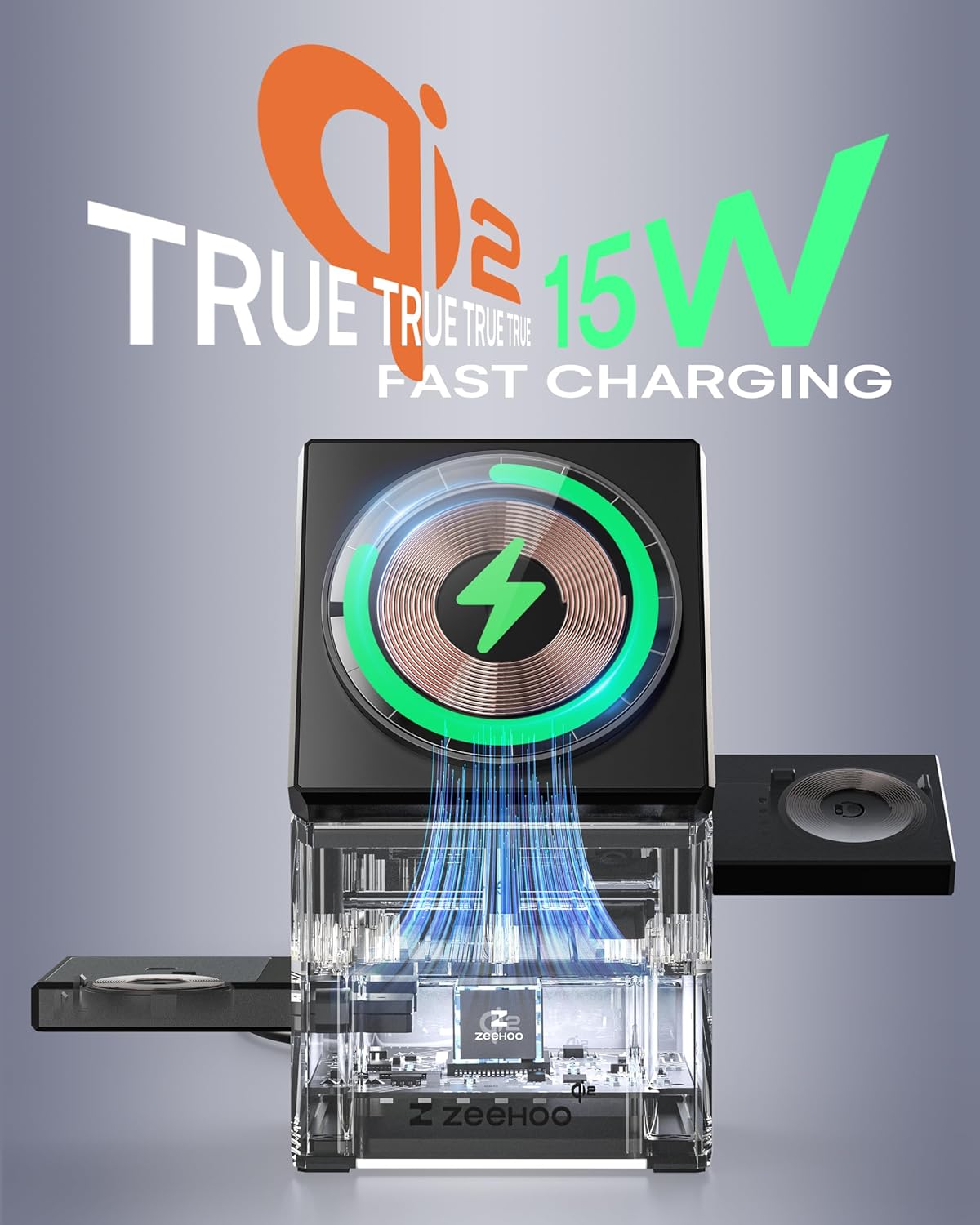 ZEEHOO iPhone Charging Station, 3 in 1 Charging Station for Apple MagSafe Charger, Qi2 Certified, 15W Fast Wireless Charger, for Apple Watch, for iPhone16 15,14,13,12 Series, AirPods (Black)