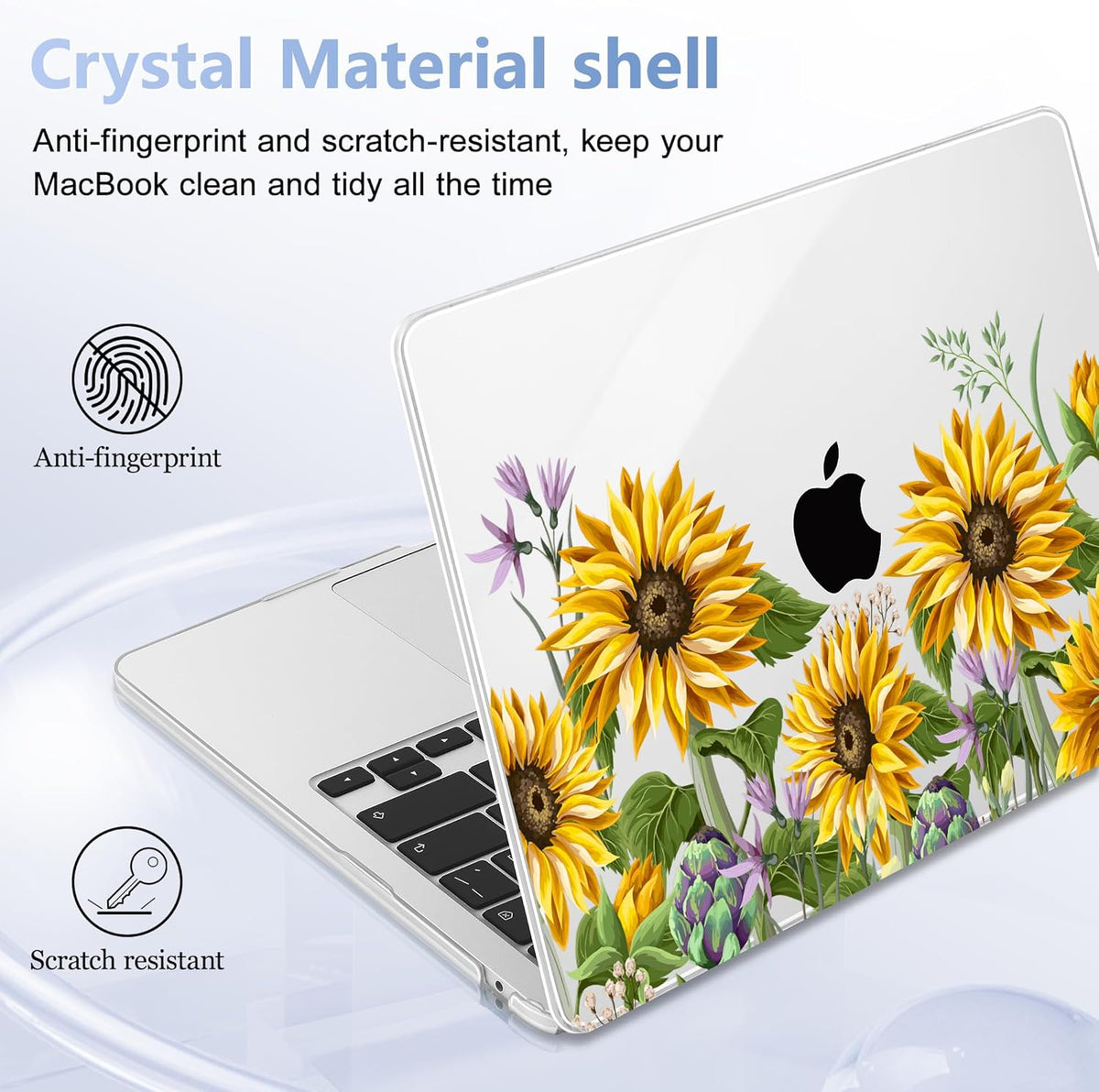 Case for MacBook Air 15 Inch 2025 2024 2023 Release M4 A3241 M3 A3114 M2 A2941, Hard Shell with Screen Protector & Keyboard Cover, Compatible with Touch ID, Sunflowers