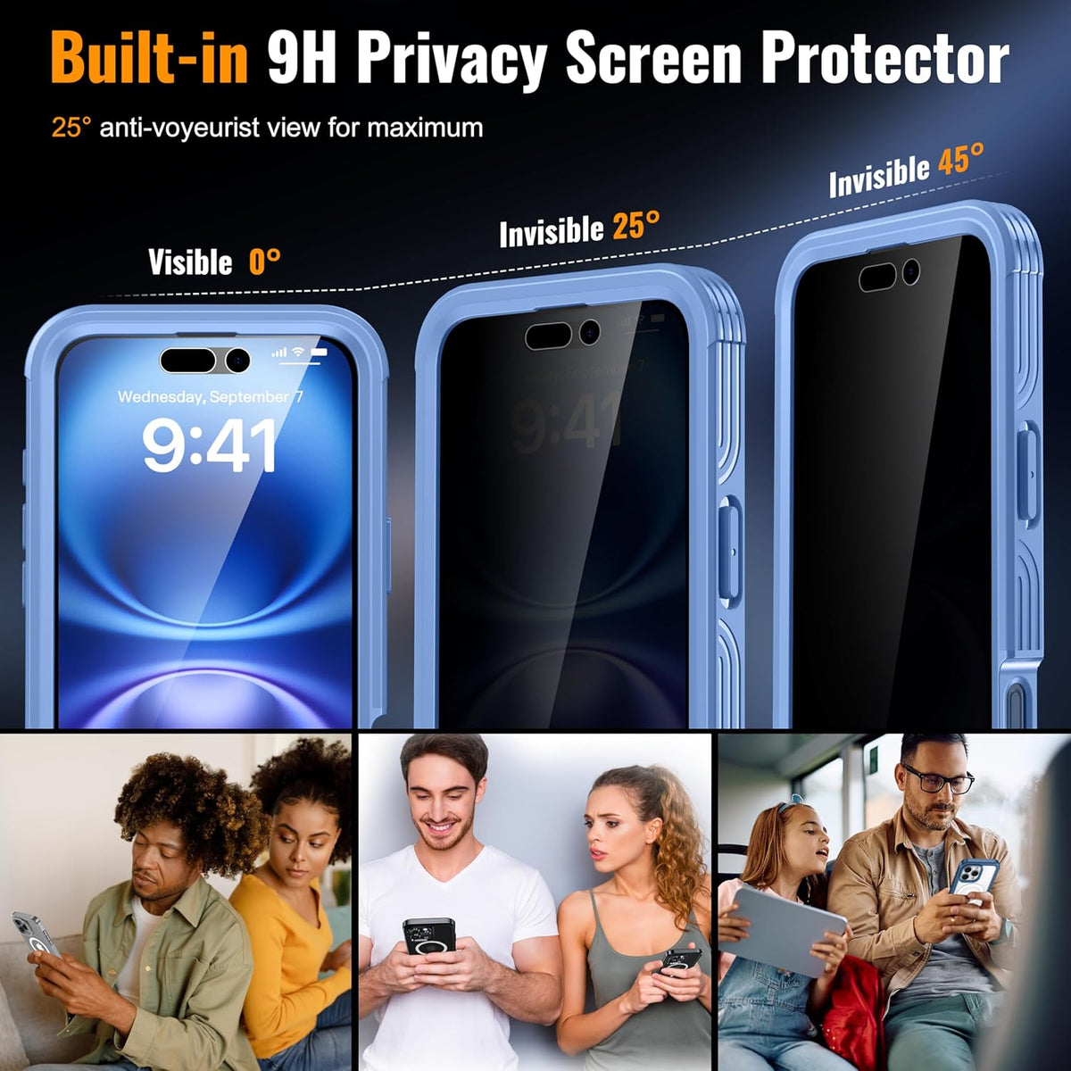 Magnetic & Stand for iPhone 16 Plus Case Built-in Privacy Screen Protector[360° Full Body Protection][Fit for Magsafe][Lens Protector] Heavy Duty Shockproof Phone Case for iPhone 16 Plus Blue
