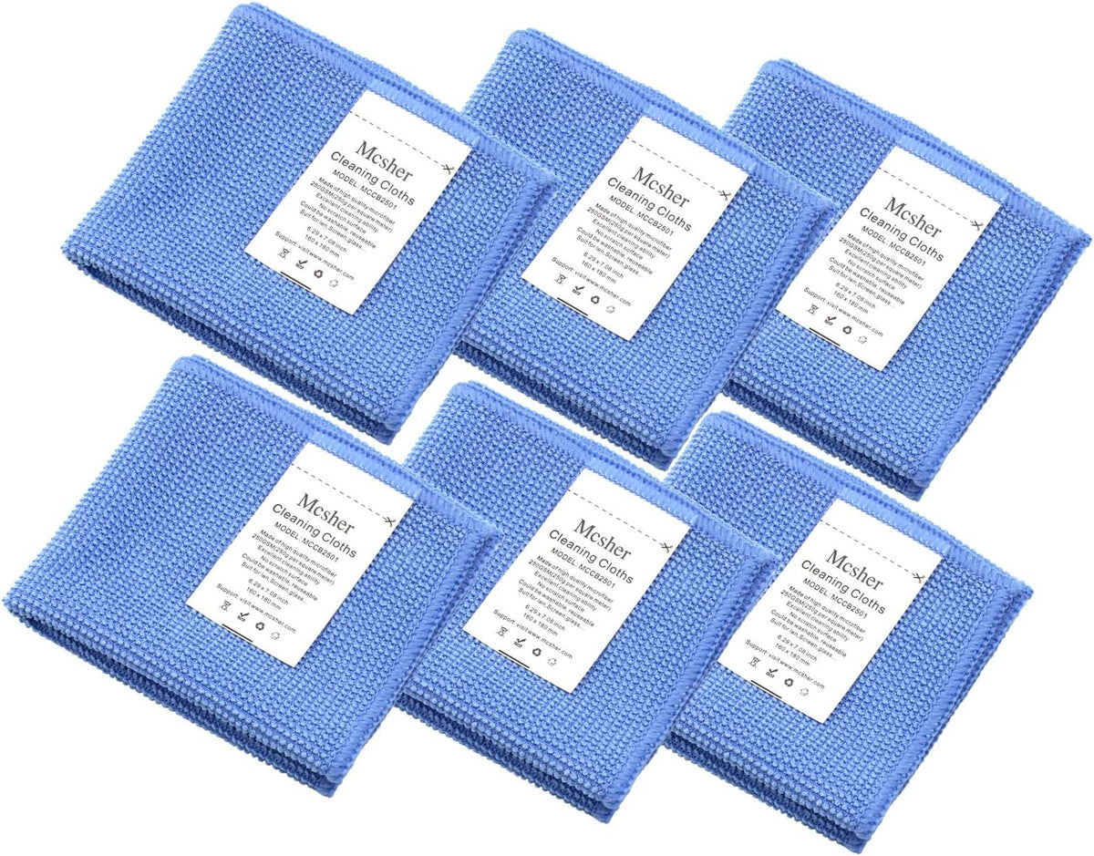 6 6"x 7" Inch Mcsher Microfiber Cleaning Cloths - Pcak, Blue