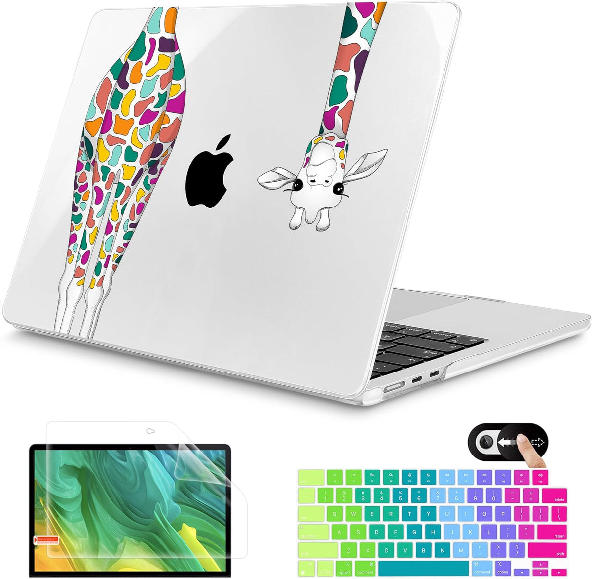 Mektron for 2025 M4 MacBook Air 13.6 Inch A3240 Case Fits 2023 A2681 M2 2024 A3113 M3 Chip with Liquid Retina Display Touch ID, Printed Plastic Hard Shell Cover for MacBook Air 13.6", Giraffe