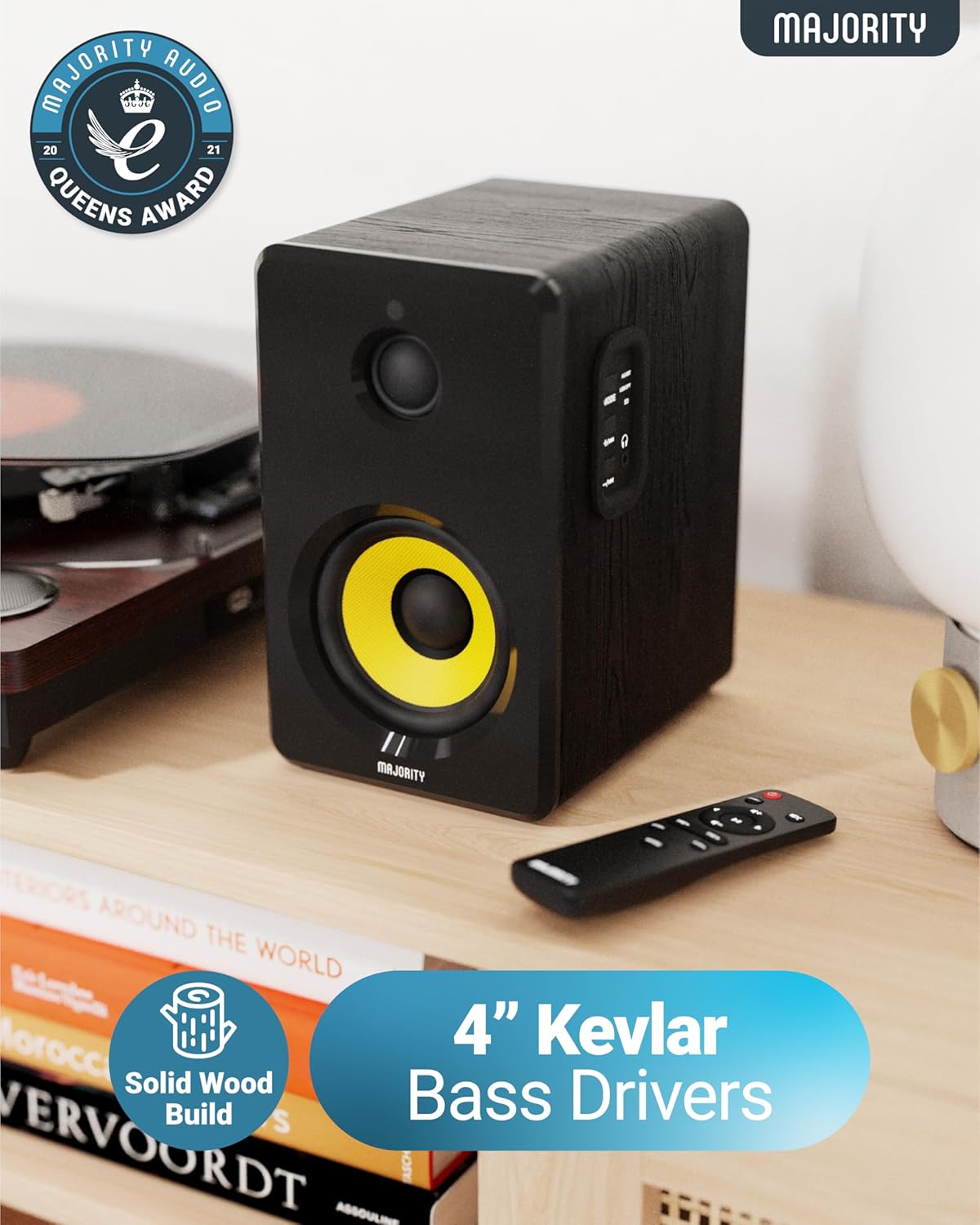 Majority Powered Bluetooth Bookshelf Speakers | Studio Monitors Speaker Set | 2.0 Home Studio Lecturers for PC & Turntables | Bluetooth Powered with RCA, Optical, USB & AUX Playback D40X