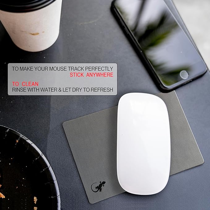 Mouse Pad Adhesive Bottom - Sticks to Any Surface - Portable - Webcam Covers and Screen Cleaner Included (2 x Black - Gray)