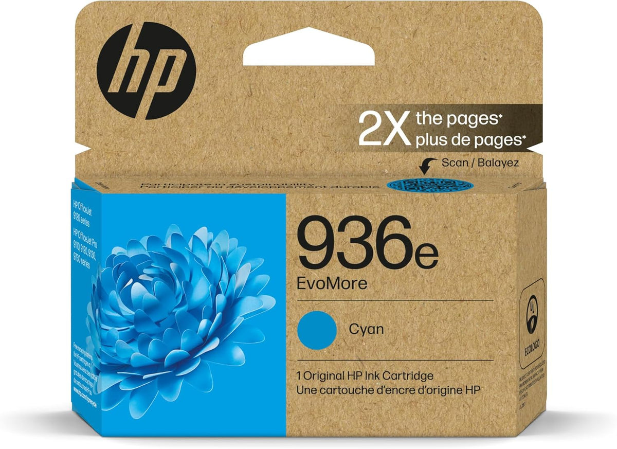 HP 936e EvoMore High Yield Cyan Ink Cartridge | Works OfficeJet 9120 Series, OfficeJet Pro 9100 Series, OfficeJet Pro Wide Format 9700 Series | Carbon Neutral | 4S6V3LN
