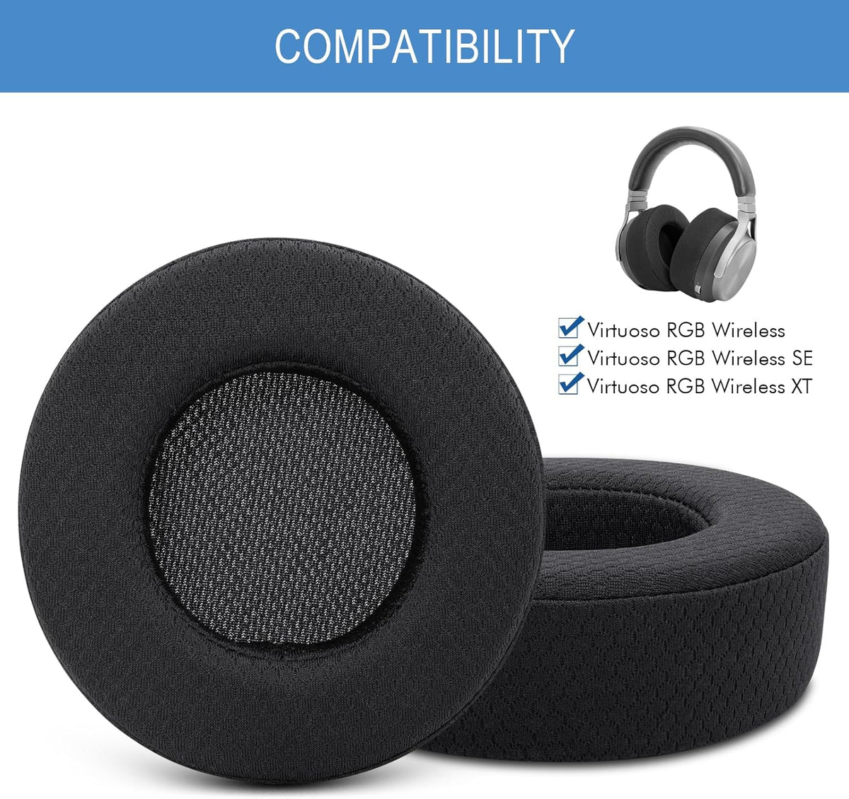 GEVO Ear Pads Cushion Replacement for Corsair Virtuoso RGB Wireless SE XT Gaming Headset,Corsair Virtuoso Earpads with Mesh Fabric,High-Density Softer Memory Foam,Black