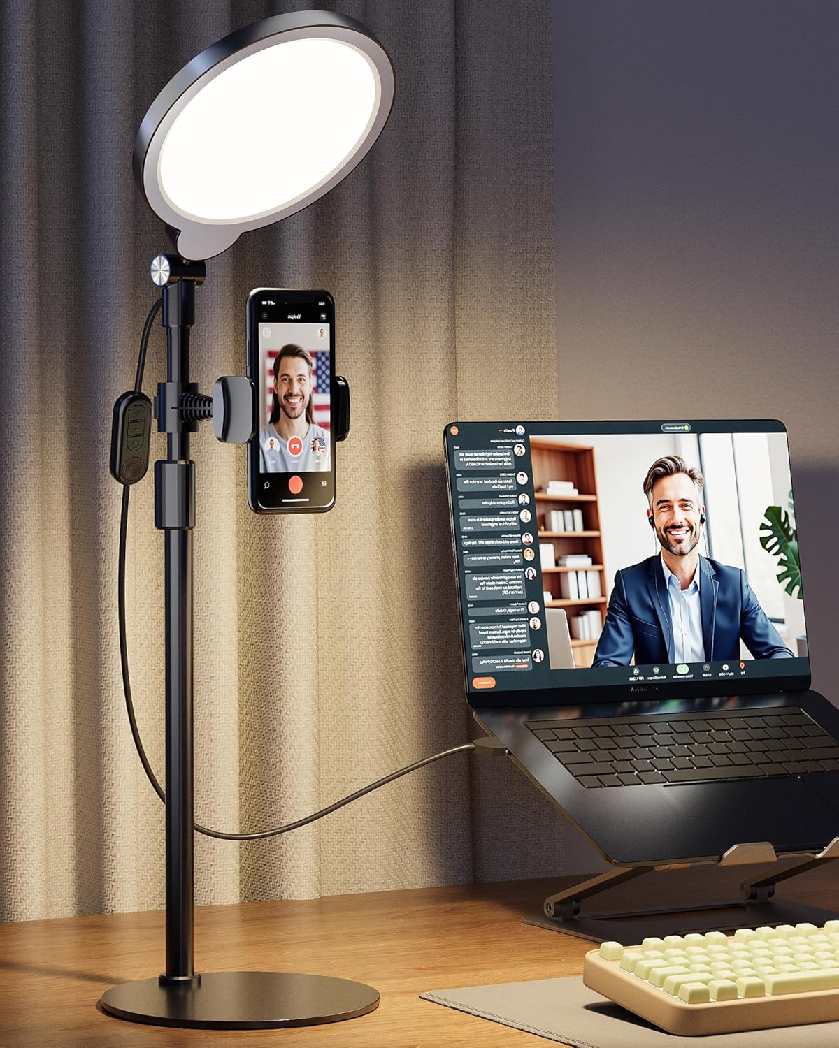 Desk Ring Light with Stand, Adjustable Desktop Light with Phone Holder for Video Calls, Zoom Lighting for Computer/Laptop/Conference/Webcam, Video Light for Recording, Podcast,Photography