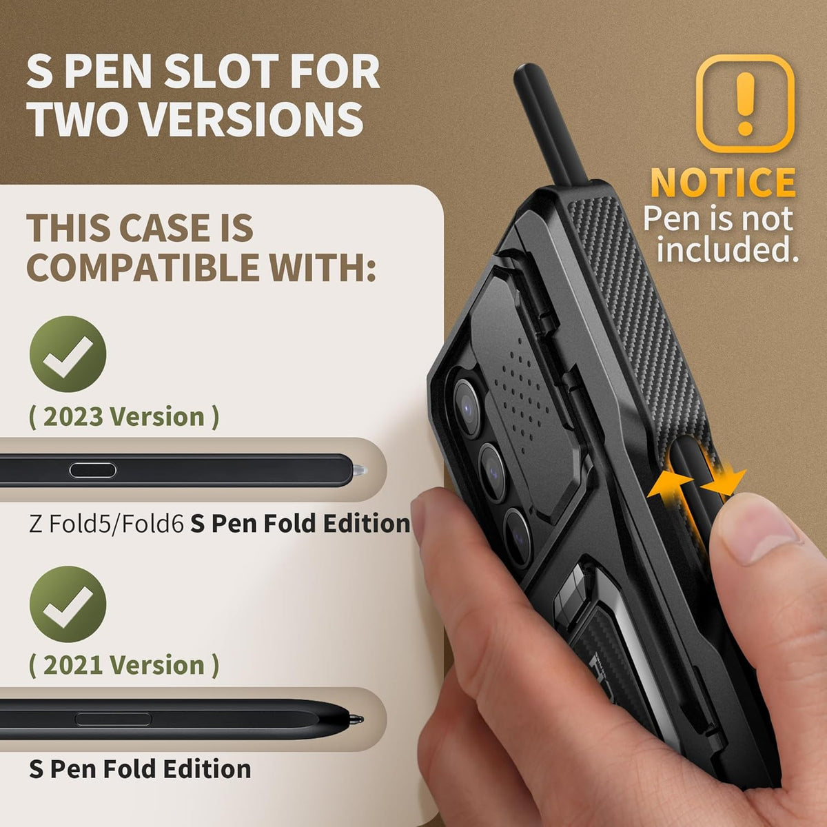 TONGATE for Z Fold 6 Case with Ring Stand, Built-in S Pen Holder & Glass Screen Protector Shockproof Rugged Z6 Phone Case with Slide Camera Cover & Belt Clip for Samsung Galaxy Z Fold 6 2024, Black