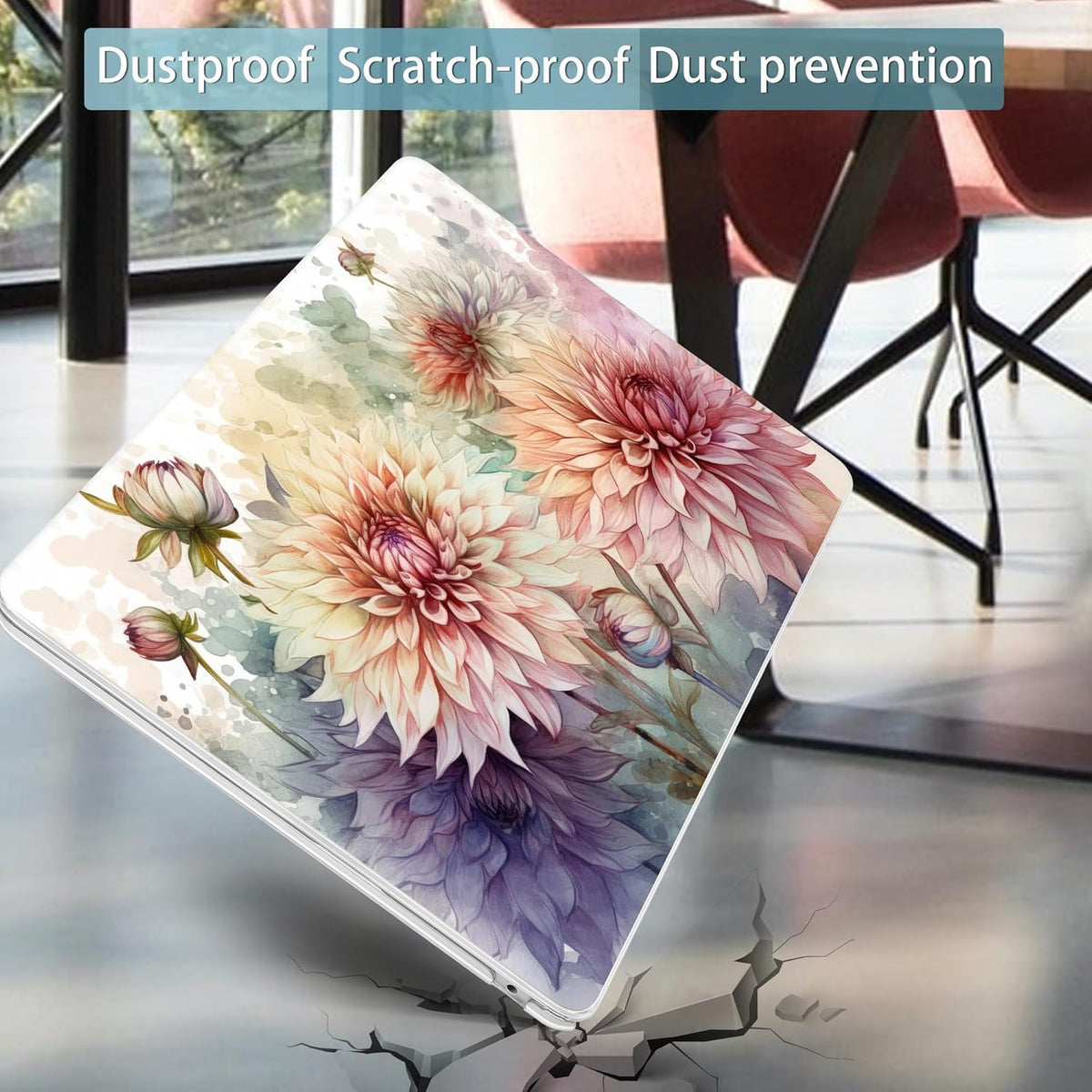 Mektron for 2025 M4 MacBook Air 13.6 Inch A3240 Case Fits 2023 A2681 M2 2024 A3113 M3 Chip with Liquid Retina Display, Printed Plastic Hard Shell Cover for MacBook Air 13.6", Watercolor Dahlias