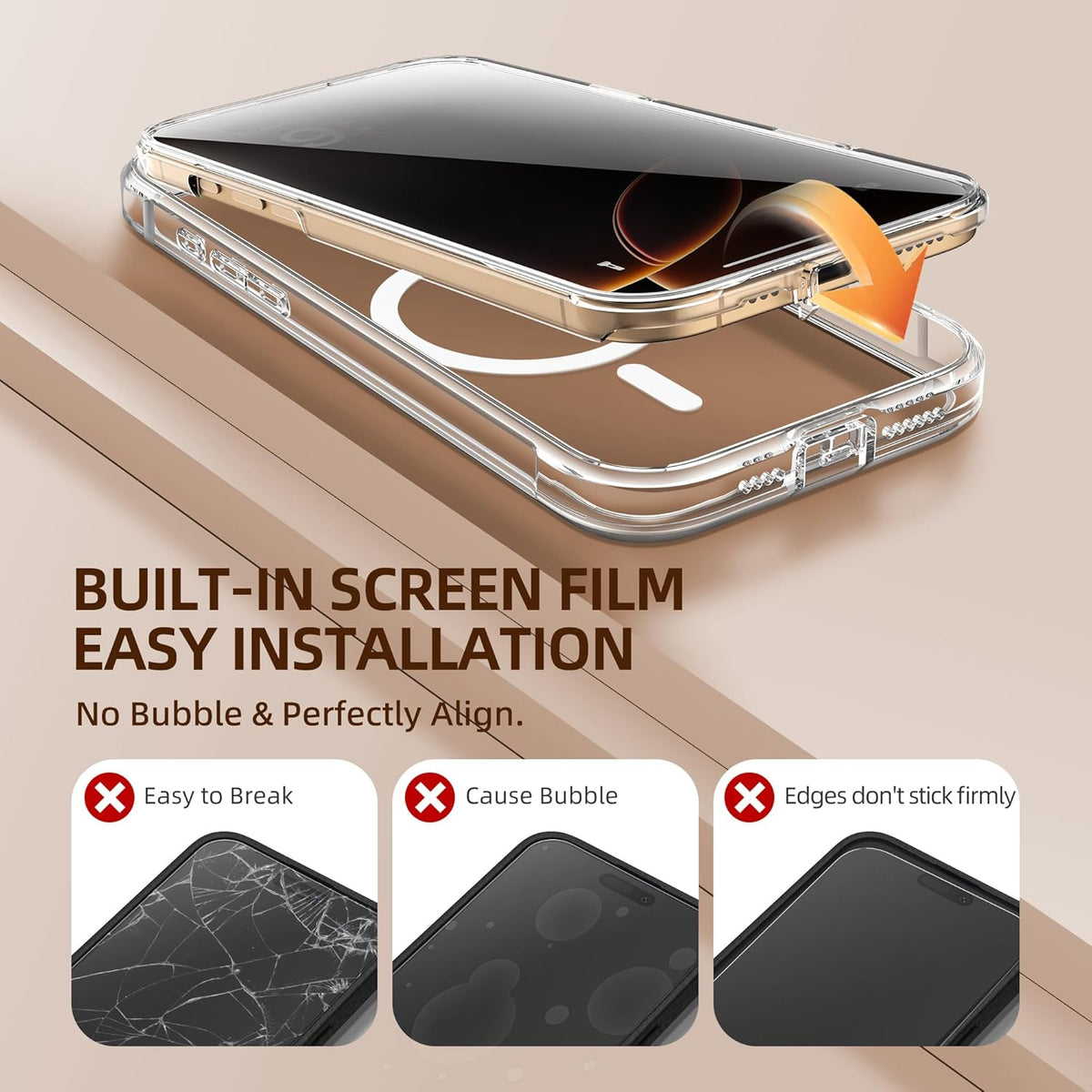 BERFY Magnetic for iPhone 16 Pro Case, Compatible with MagSafe, Built-in Privacy Screen Protector and Upgraded Camera Protection, Anti-Spy Full Body Shockproof Phone Case for 16 Pro 6.3", Transparent