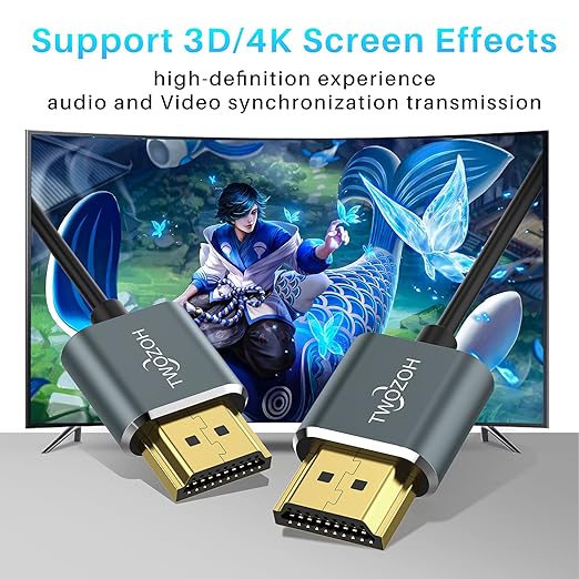 Twozoh Ultra-Thin Long HDMI to HDMI Cable 25FT, Hyper Slim HDMI 2.0 Cable, Extreme Flexible HDMI Cord Support 3D/4K@60Hz, 2160P, 1080P