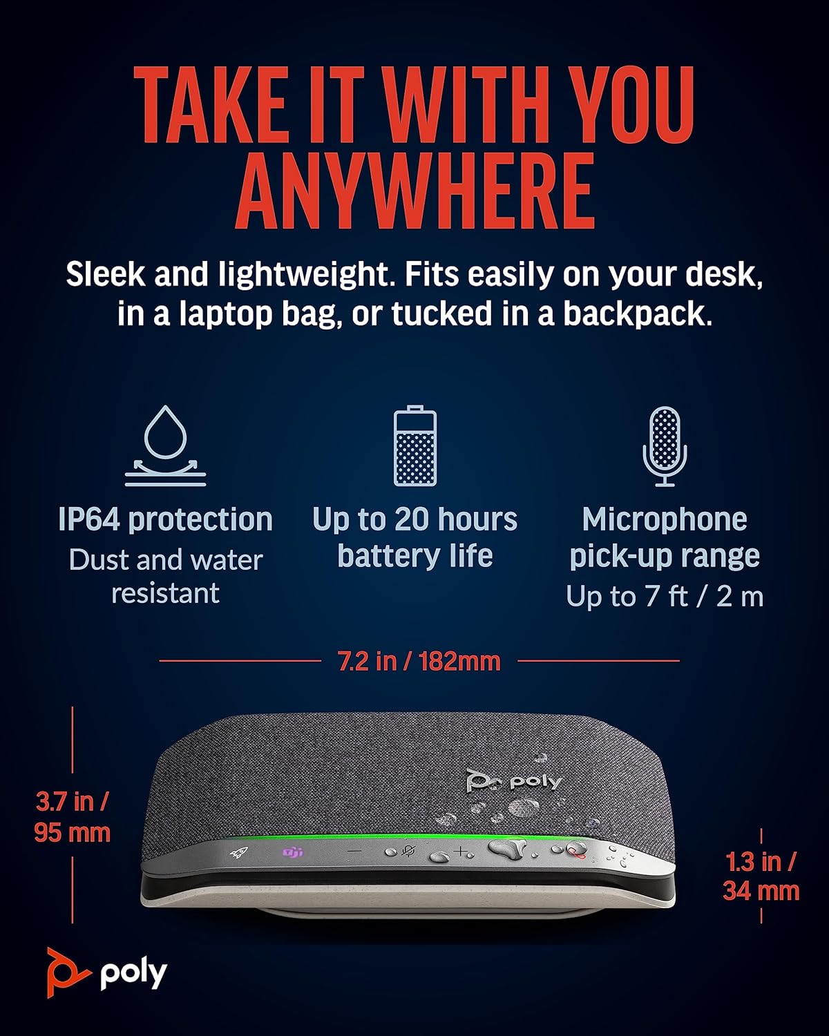 Poly Sync 20+ Personal Portable Bluetooth Speakerphone (Plantronics) – Noise/Echo Reduction – USB-C Bluetooth Adapter - Works w/Teams (Certified), Zoom, PC, Mac, Mobile – Amazon Exclusive