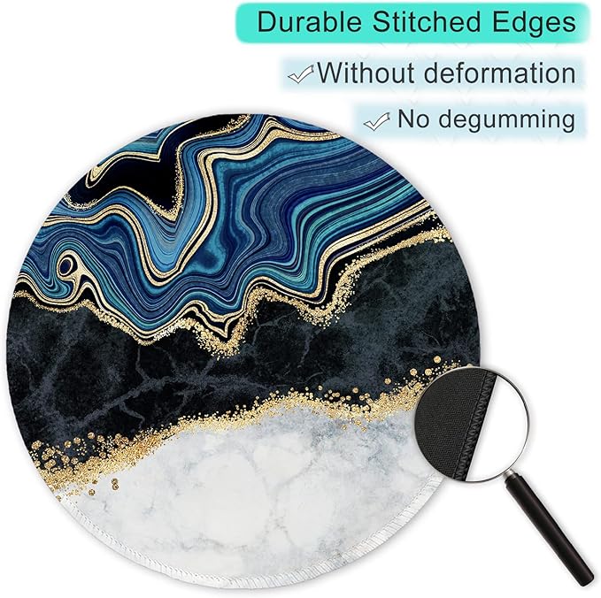 ITNRSIIET Round Mouse Pad with Stitched Edge Premium-Textured Waterproof Non-Slip Rubber Base Desktop Protection Mat Diameter 8.7 inches, Abstract Art Marble