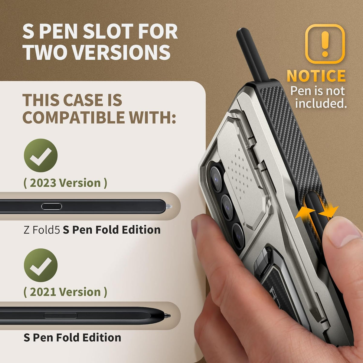 TONGATE for Z Fold 5 Case with Ring Stand, Built-in S Pen Holder & Glass Screen Protector Shockproof Rugged Z5 Phone Case with Slide Camera Cover & Belt Clip for Samsung Galaxy Z Fold 5 2023, Gray