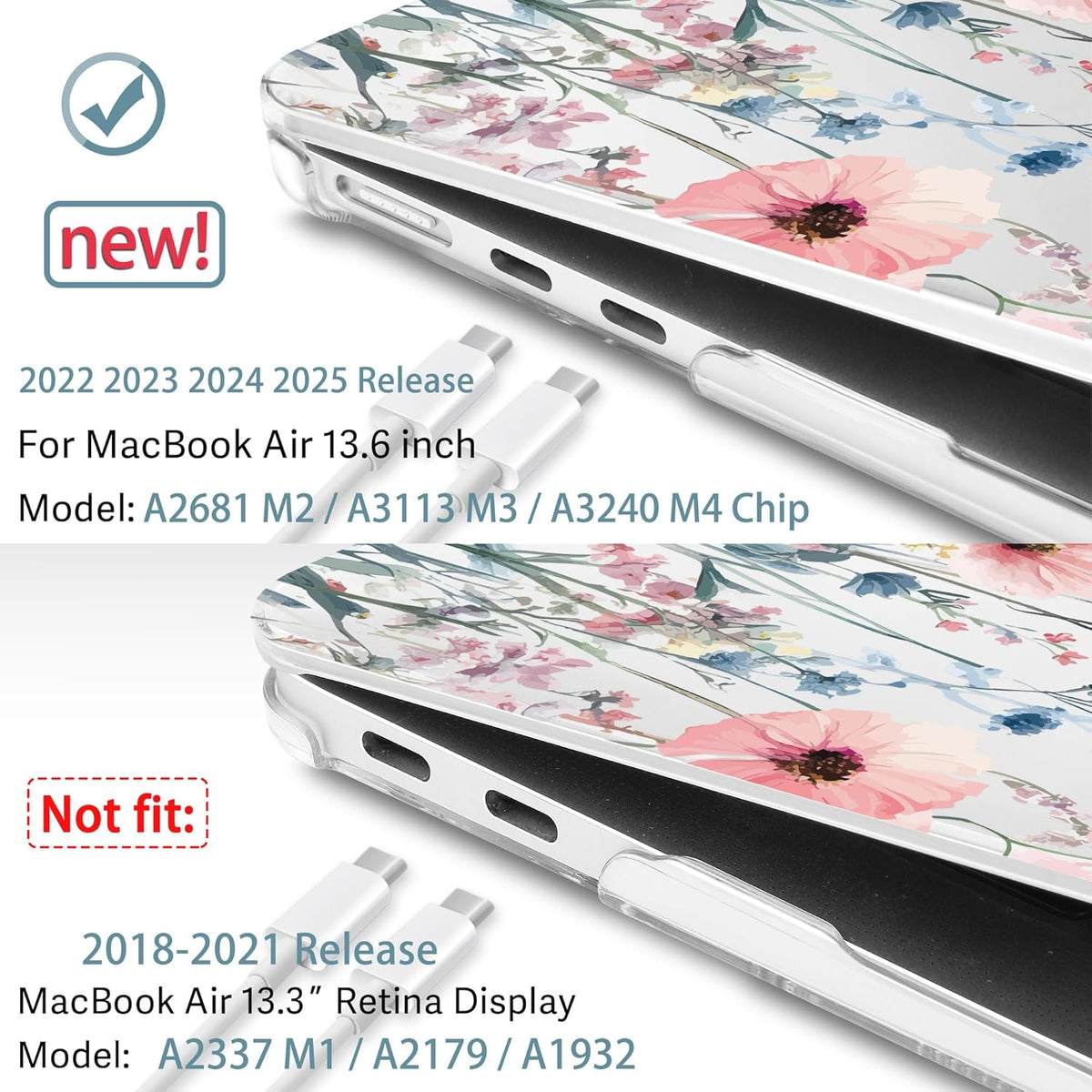 May Chen for MacBook Air 13.6 Inch Case 2025/2024/2023/2022 Release (Model A2681 A3113 A3240, M2 M3 M4 Chip) – Hard Shell Laptop Cover with Keyboard Cover & Screen Protector，Wildflower