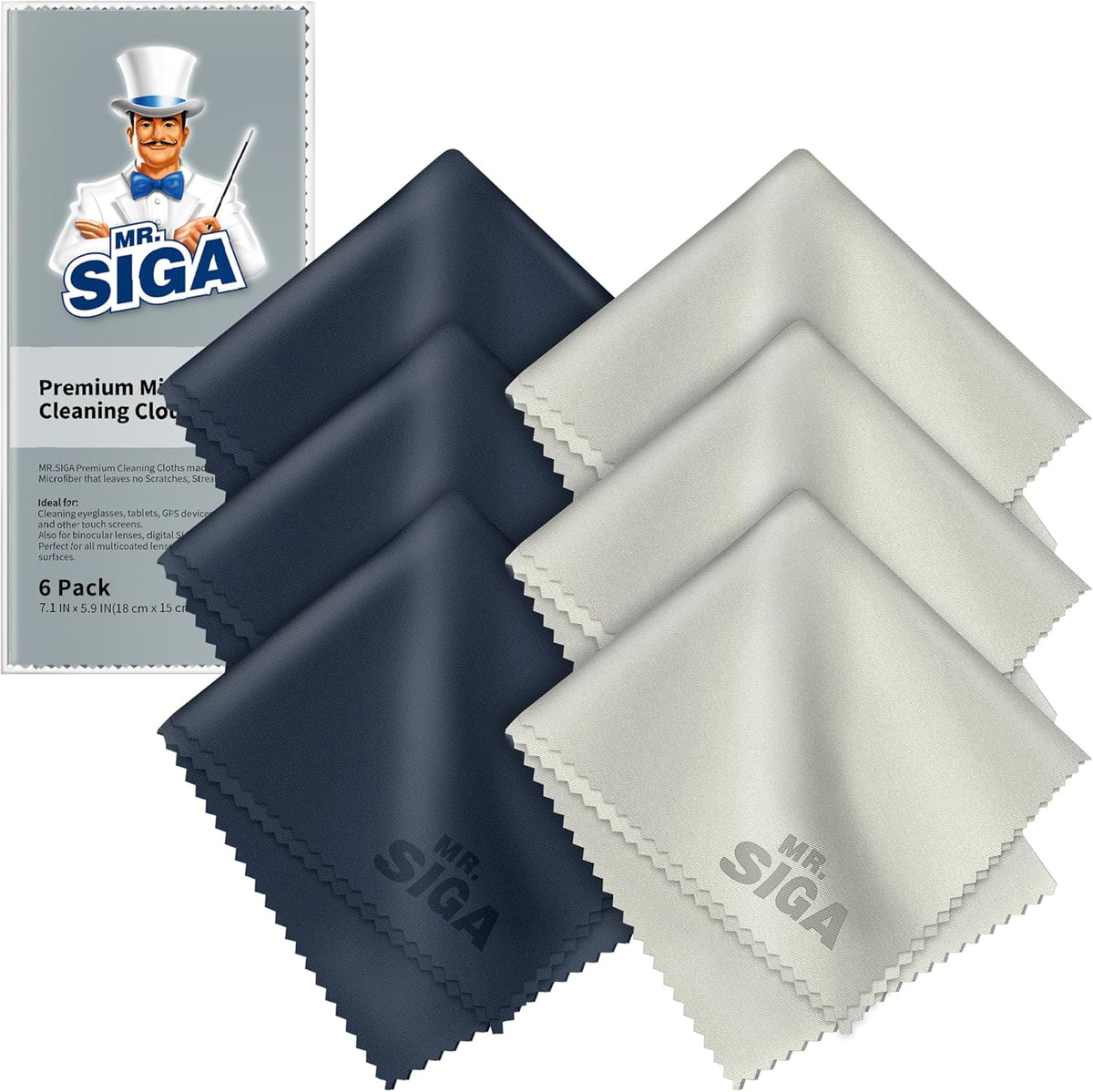 6 Pack, 6 7 inches (15 18 cm) MR.SIGA Premium Microfiber Cleaning Cloths for Lens, Eyeglasses, Screens, Tablets