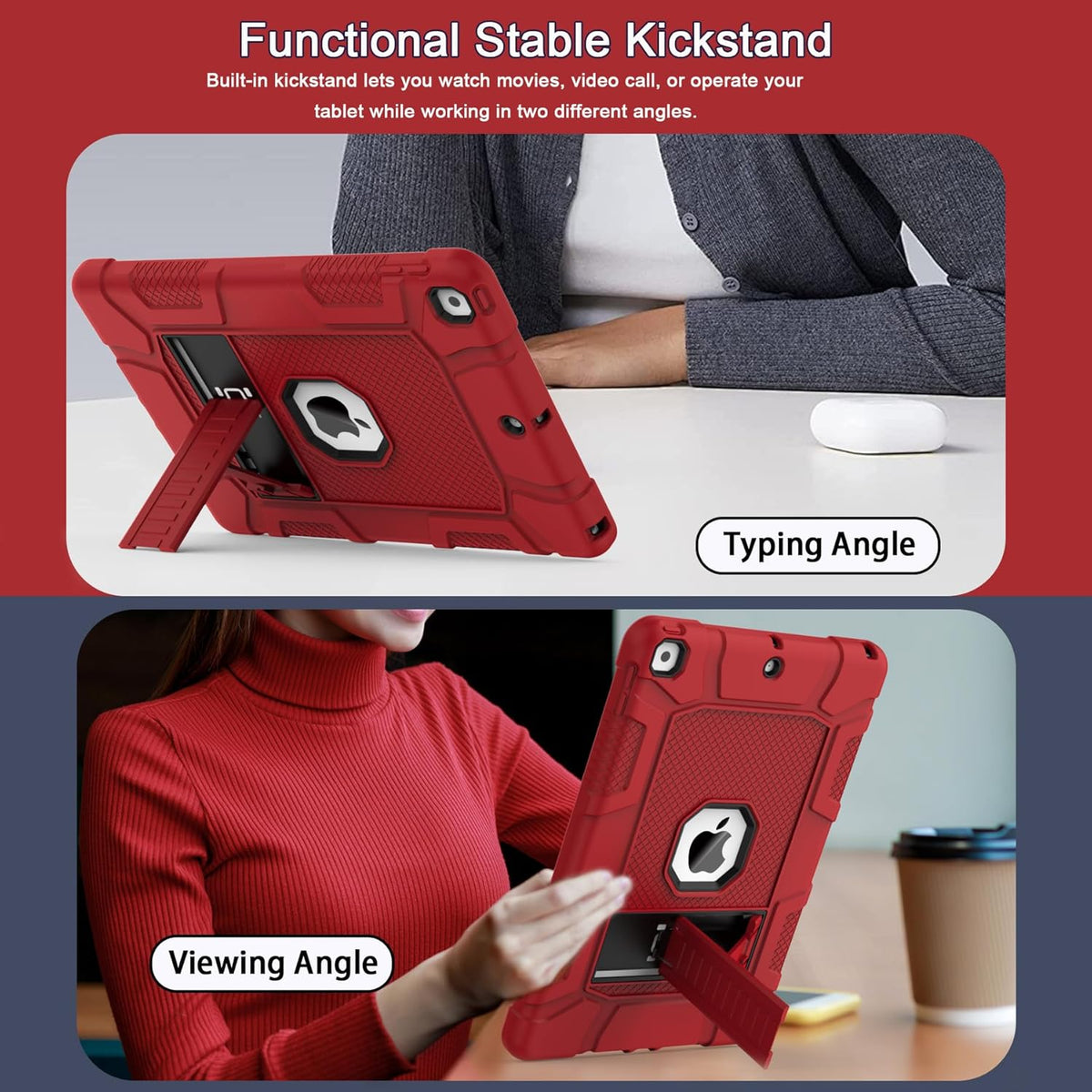 Rantice iPad 9th Gen Case - Hybrid Shockproof Rugged Drop Protection with Kickstand for 10.2'' 2021/2020/2019 iPads (Red+Black)