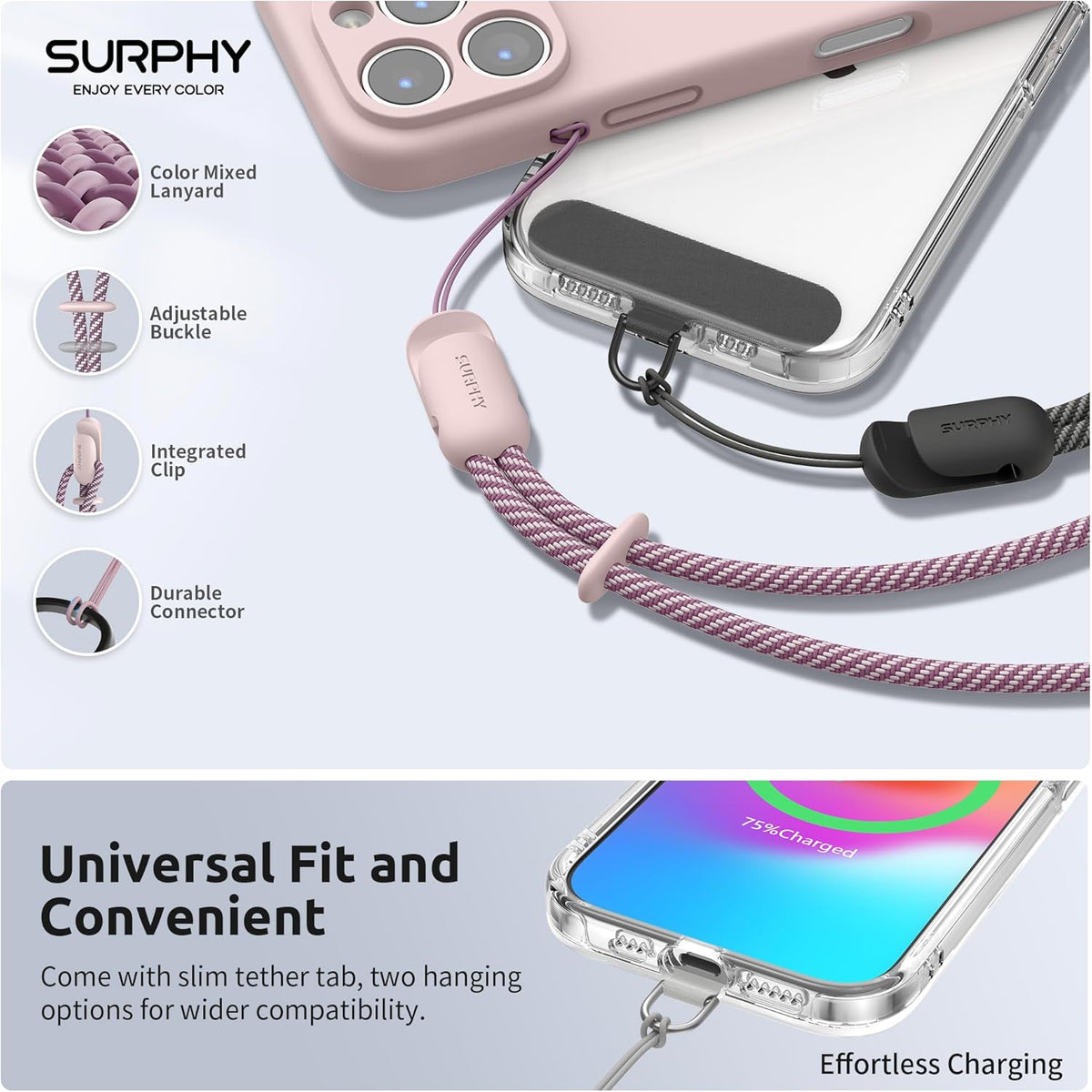SURPHY 3 Pack Phone Wrist Strap with CellPhone Tether Tab, Cellphone Lanyard, Phone Strap with 2-Color Braided, Wrist Lanyard